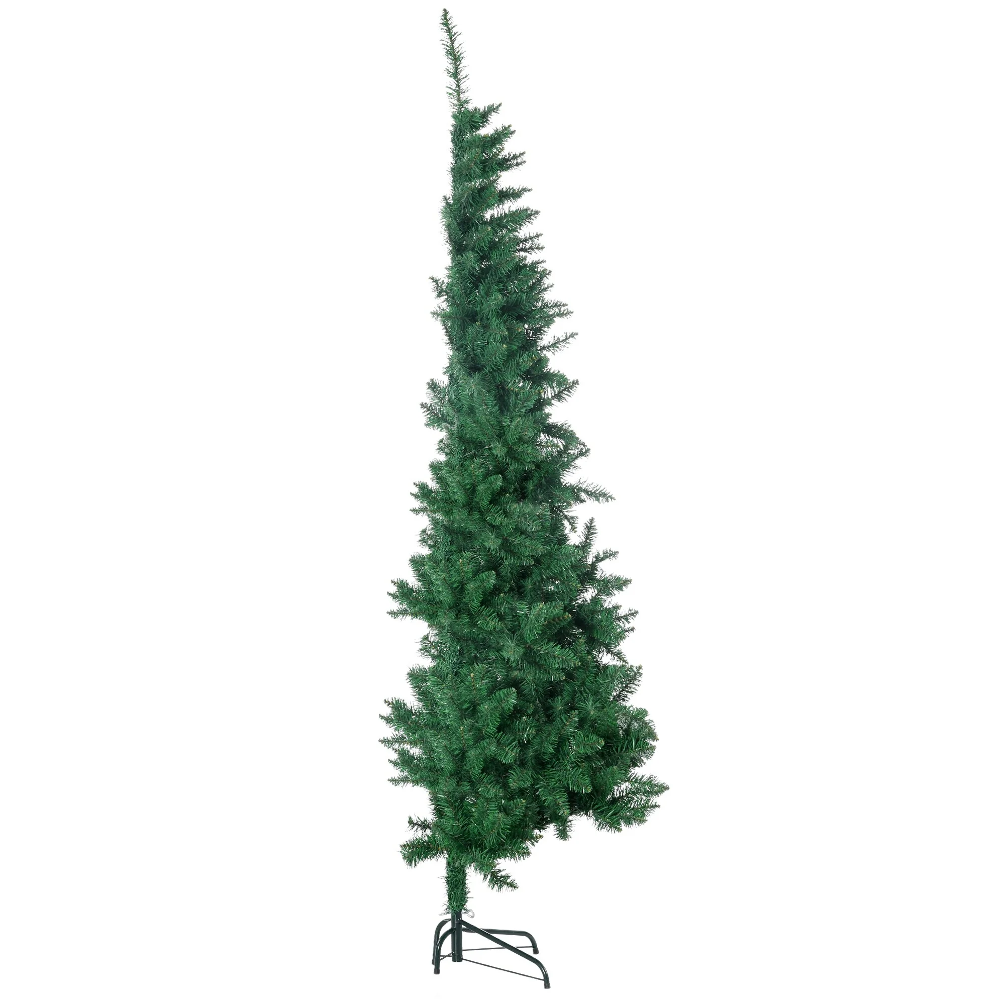 Space-Saving 5ft/7ft Half Christmas Tree, Unlit Artificial Tree with Steel Base and Wall-Fit Design