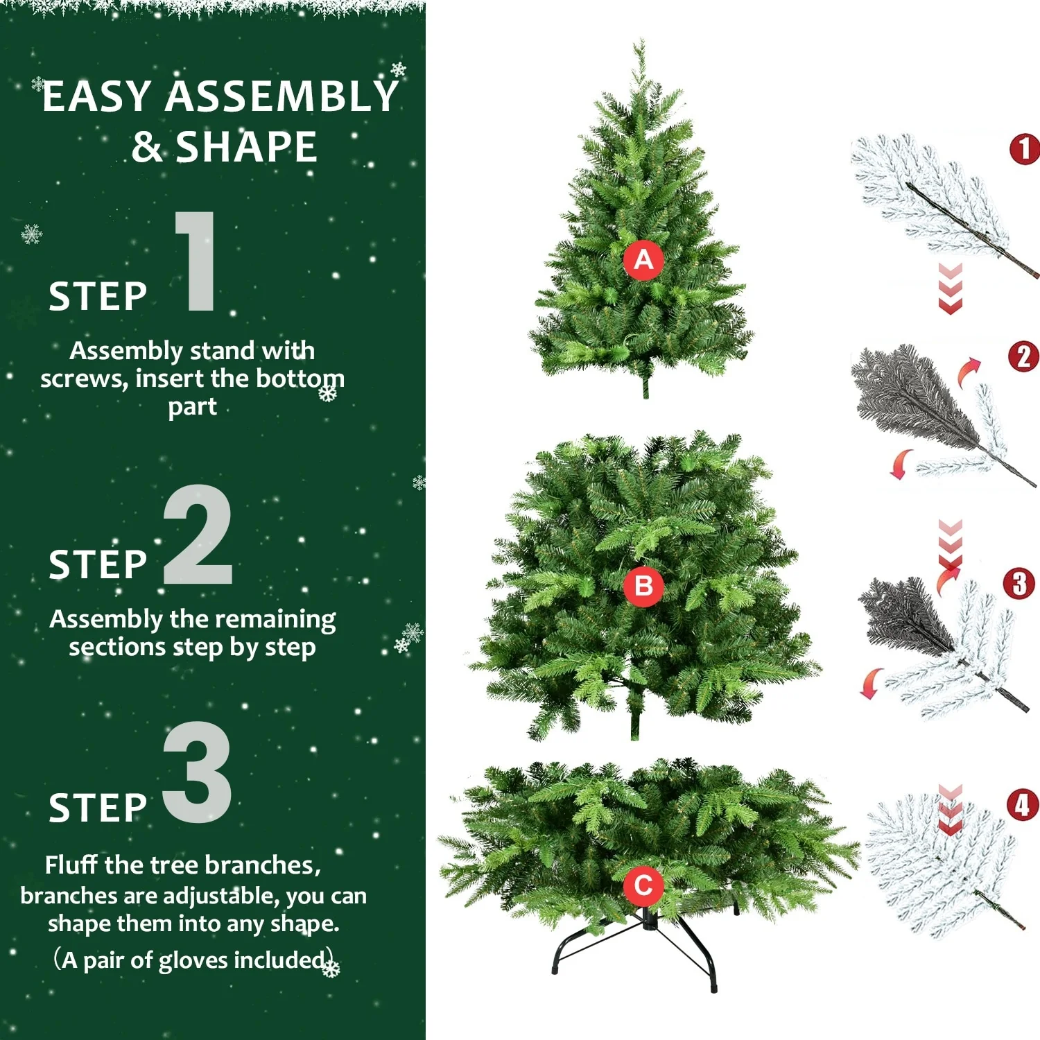 6FT Artificial Christmas Tree with 350 LED Lights, Realistic PE&PVC Tips, Fluffy Branches, Stable Stand