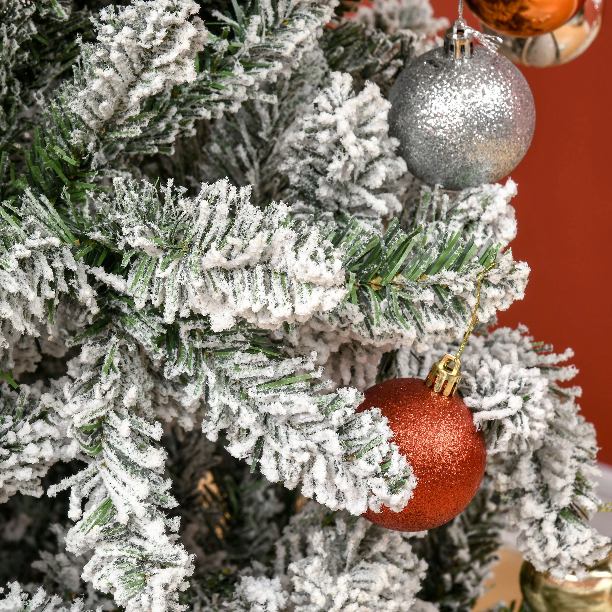Snow-Flocked 9ft Slim Pine Christmas Tree, Unlit Artificial Holiday Decor with Realistic Tips and Sturdy Base