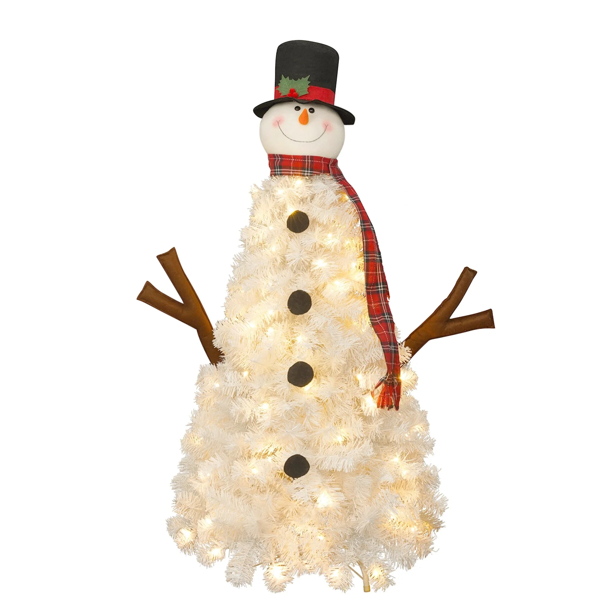 Pre-lit Snowman Christmas Tree, 4ft Artificial Holiday Tree with 100 Warm White LED Lights and 380 Branch Tips for Home