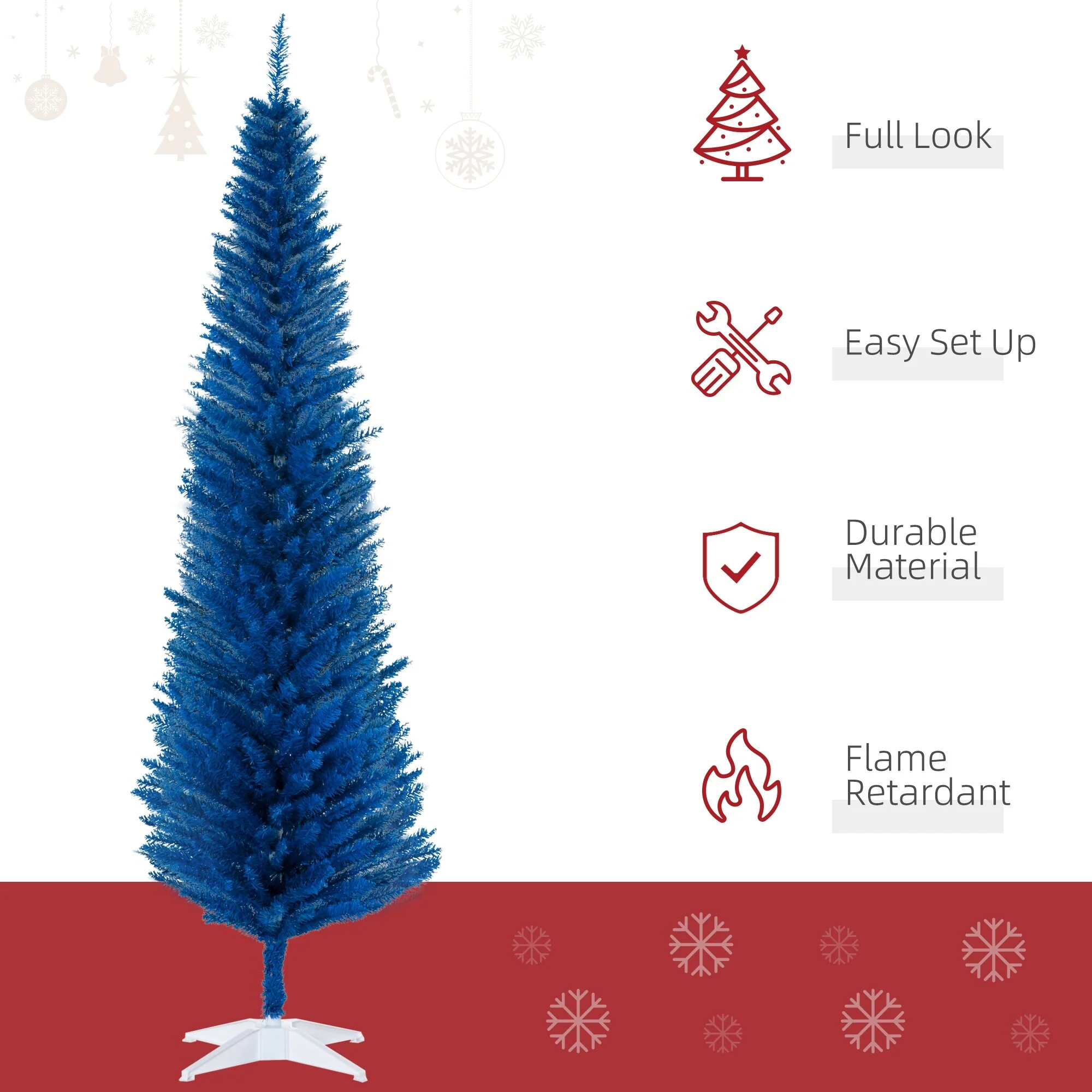 Artificial Pencil Christmas Tree, 5FT/7FT, Space-Saving Design for Apartments