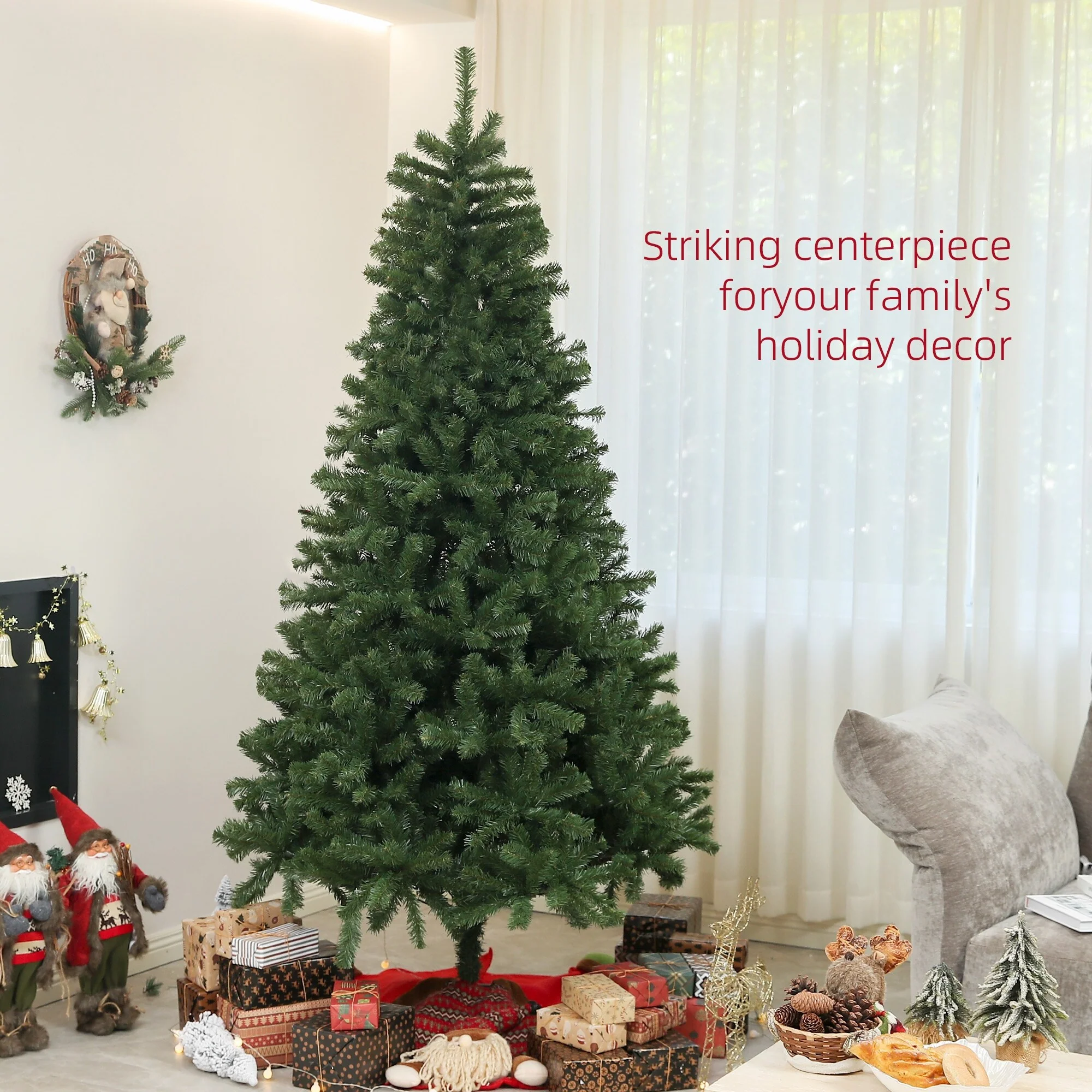 Unlit 6ft/7.5ft/9ft Artificial Christmas Tree, Auto Open Xmas Tree with 1000-2132 Branch Tips & Sturdy Steel Stand