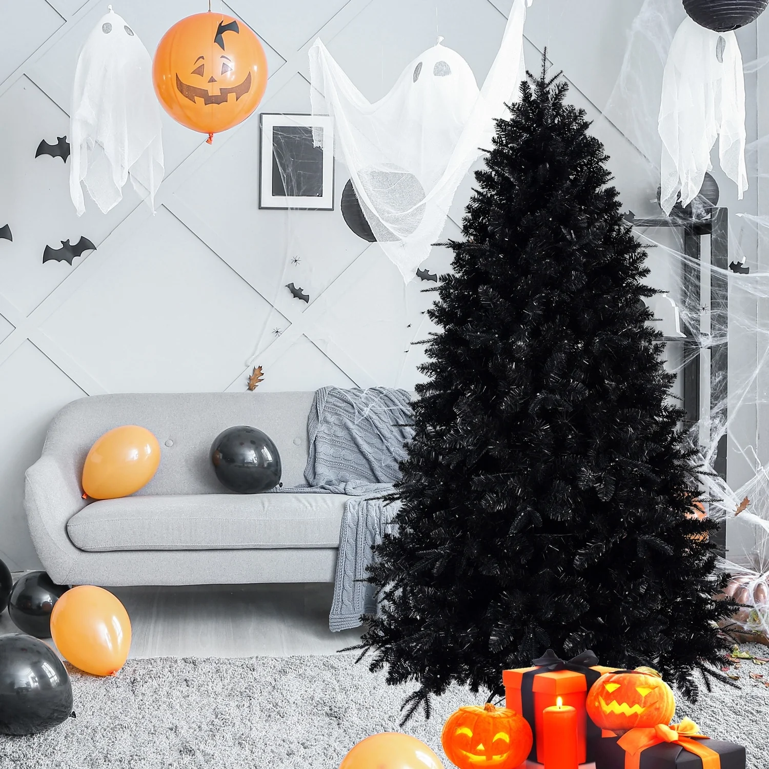 Stunning 7.5ft Pre-Lit Black Artificial Christmas Tree with 500 Lights and Easy Assembly