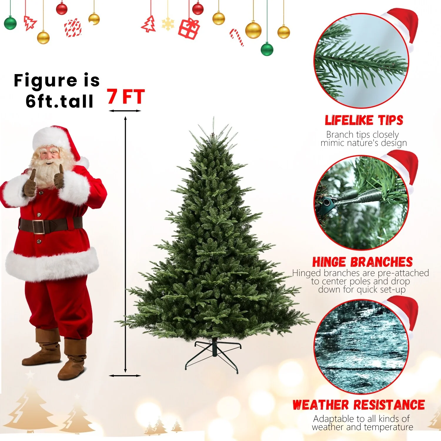 8-9FT Hinged Artificial Christmas Tree with Flame-Retardant PE/PVC, Foldable Stand