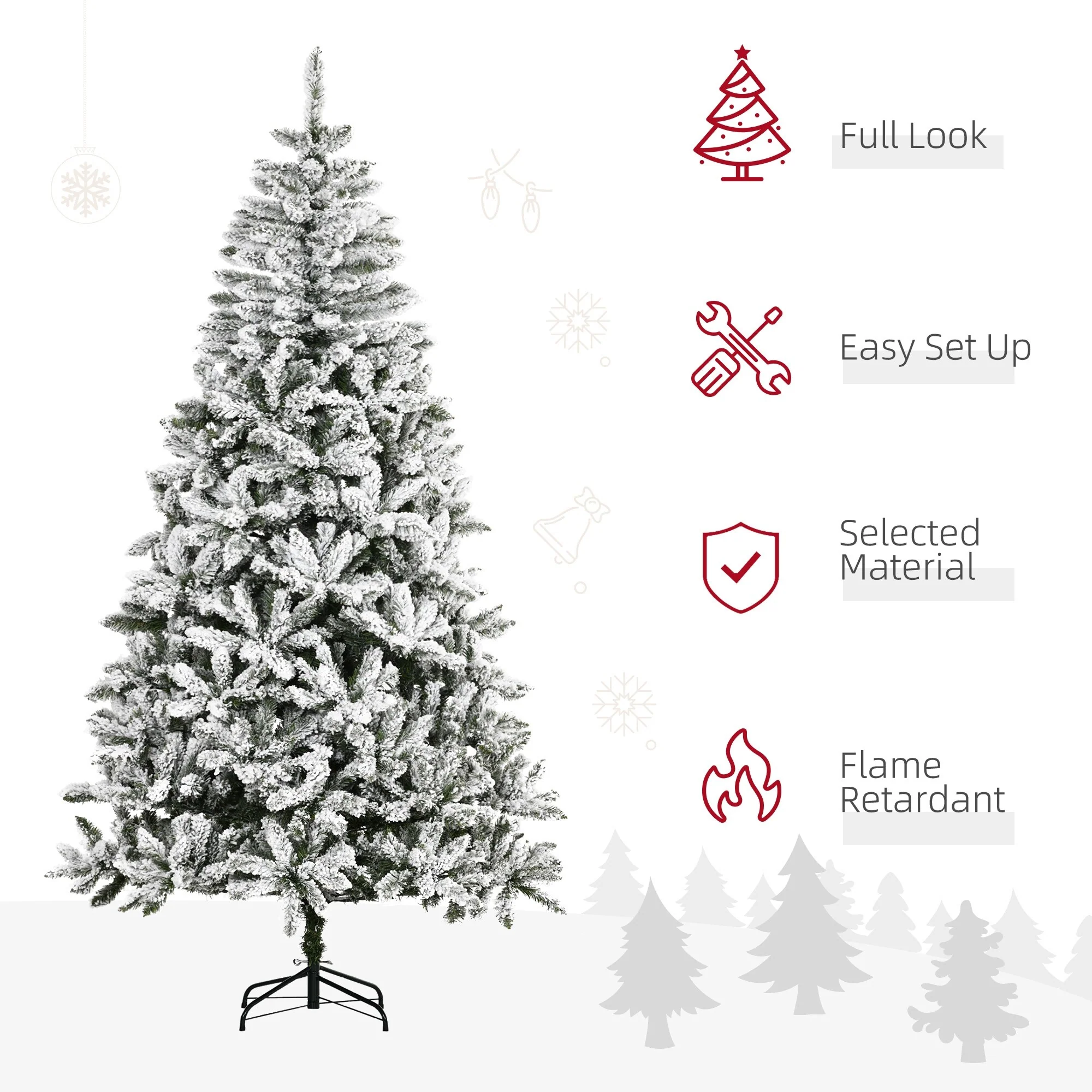 Snow Flocked 7.5ft/9ft Unlit Artificial Pine Christmas Tree with Lifelike Branches, Perfect for Holiday Ambiance
