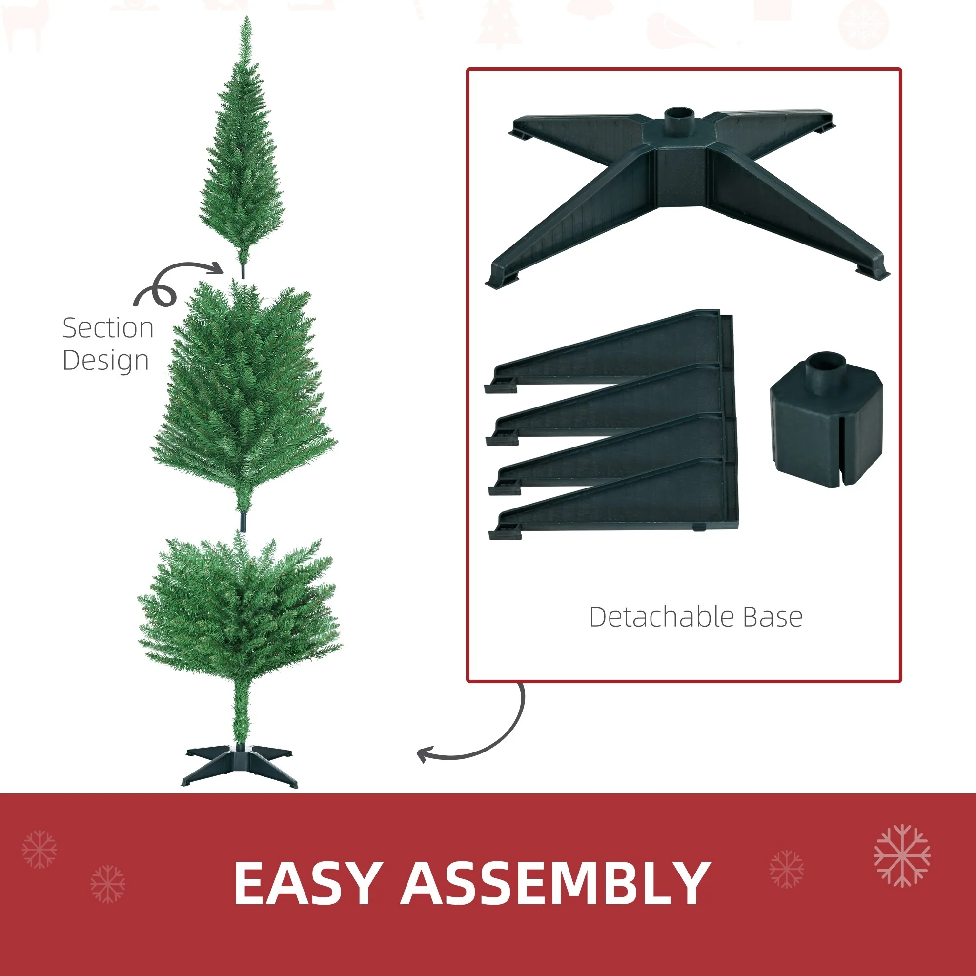 Unlit 5FT/6FT/7FT Slim Pencil Christmas Tree with Realistic Tips and Easy-Assembly Stand, Perfect for Small Spaces