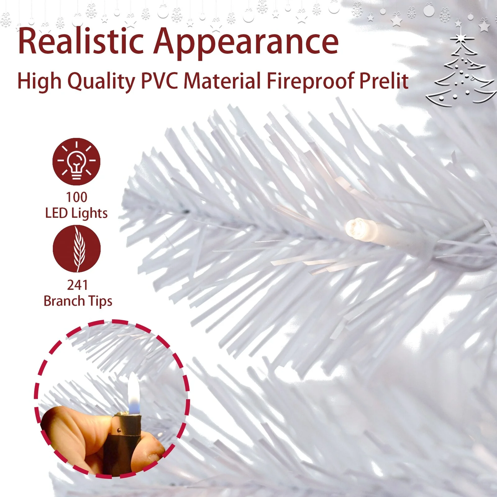 4ft Artificial Christmas Tree with Stand, Pre-Lit with 100 LED Lights, 241 Branch Tips, Durable PVC, Indoor Use