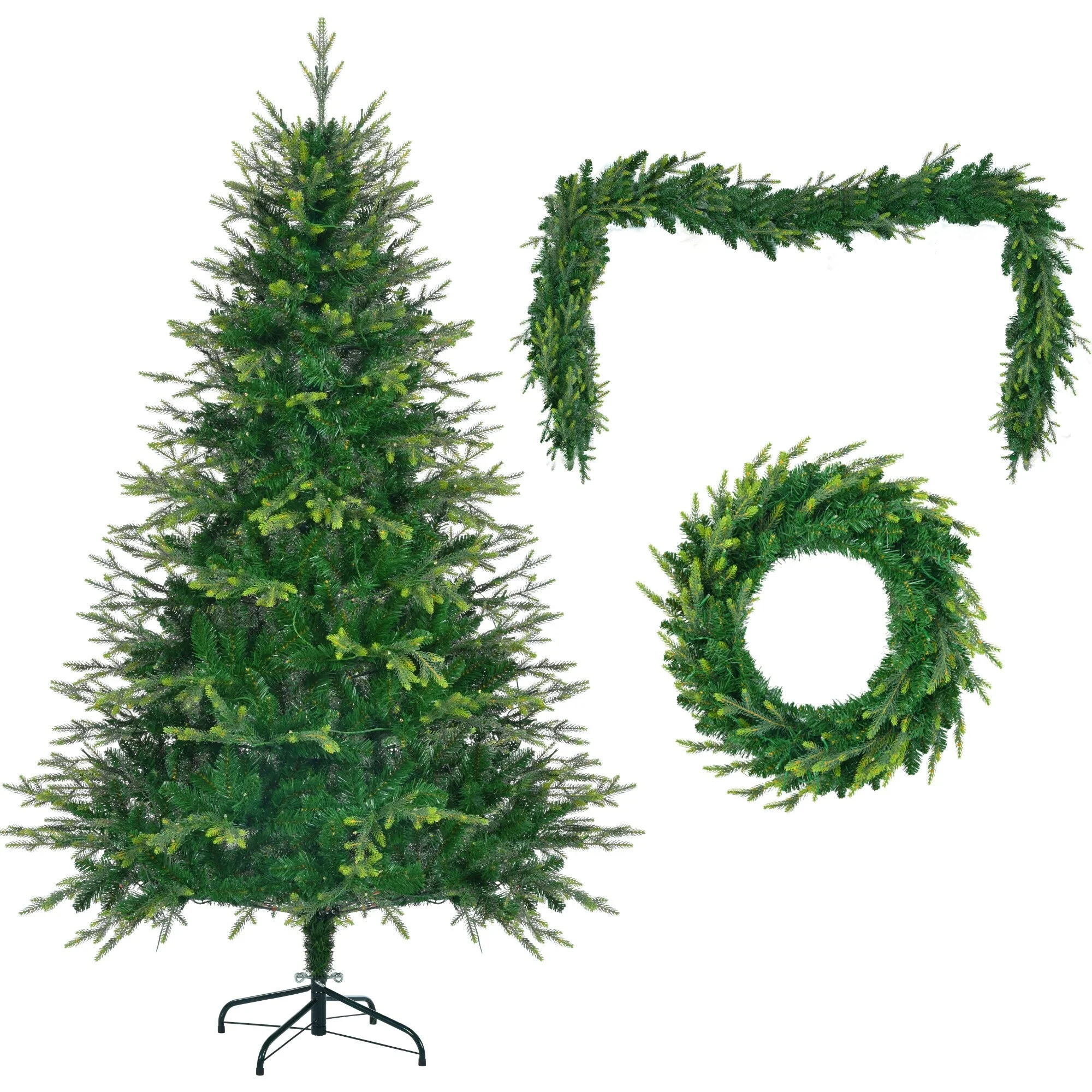 Pre-Lit Aspen Fir Xmas Tree Set - 6FT Artificial Tree with 9FT Garland & 20