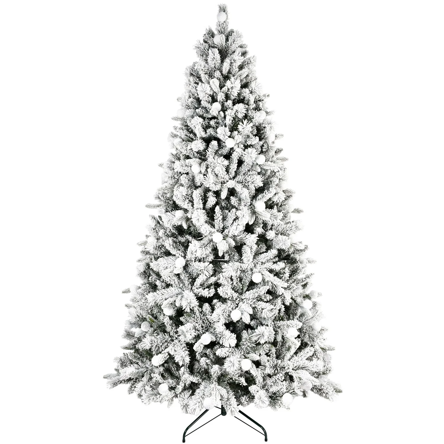 8ft Artificial Snow-Flocked Christmas Tree with LED Lights, Memory Wire, and Easy Power Setup