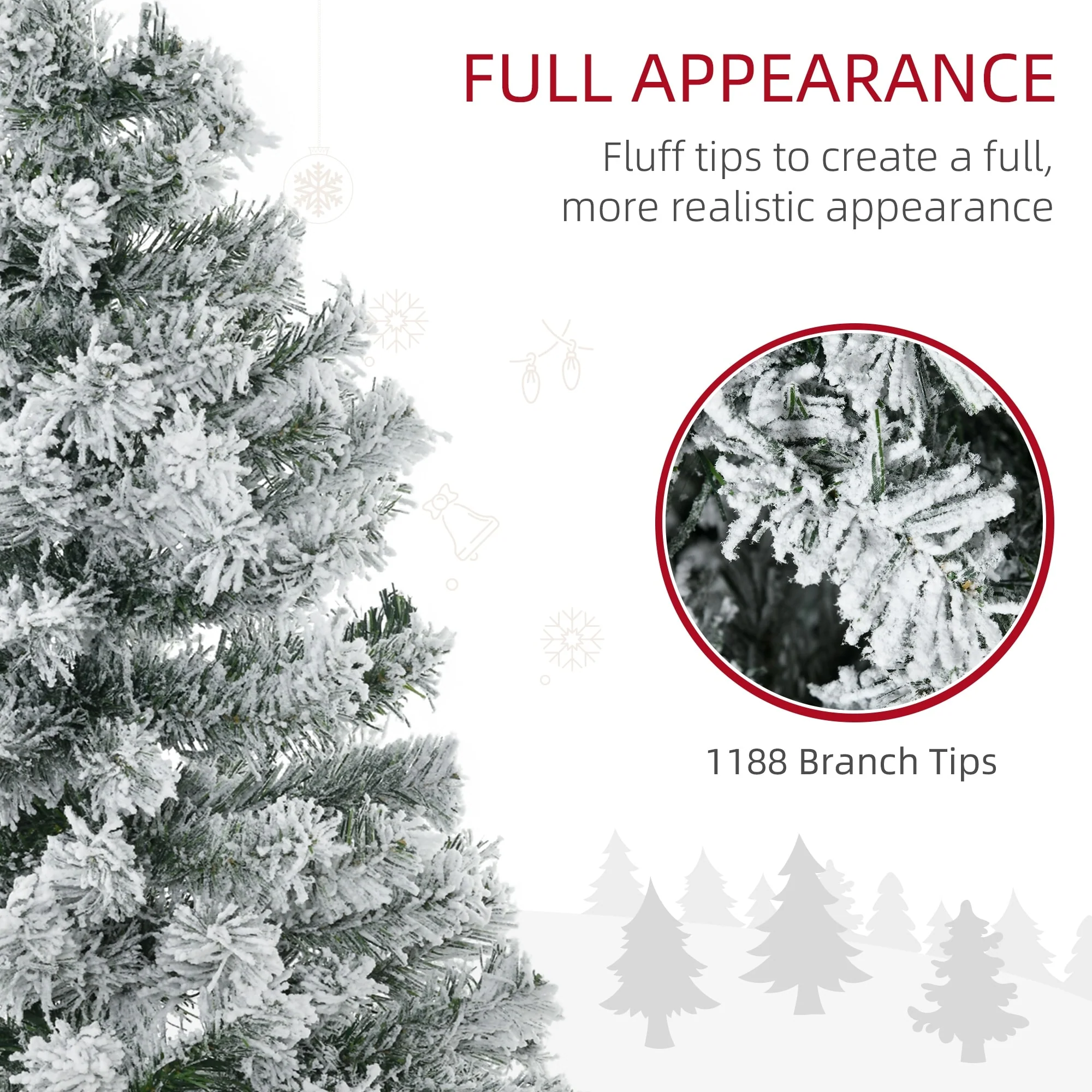 7.5ft Tall Prelit Snow-Flocked Christmas Tree with Auto Open, 500 LED Lights, & Realistic Branches