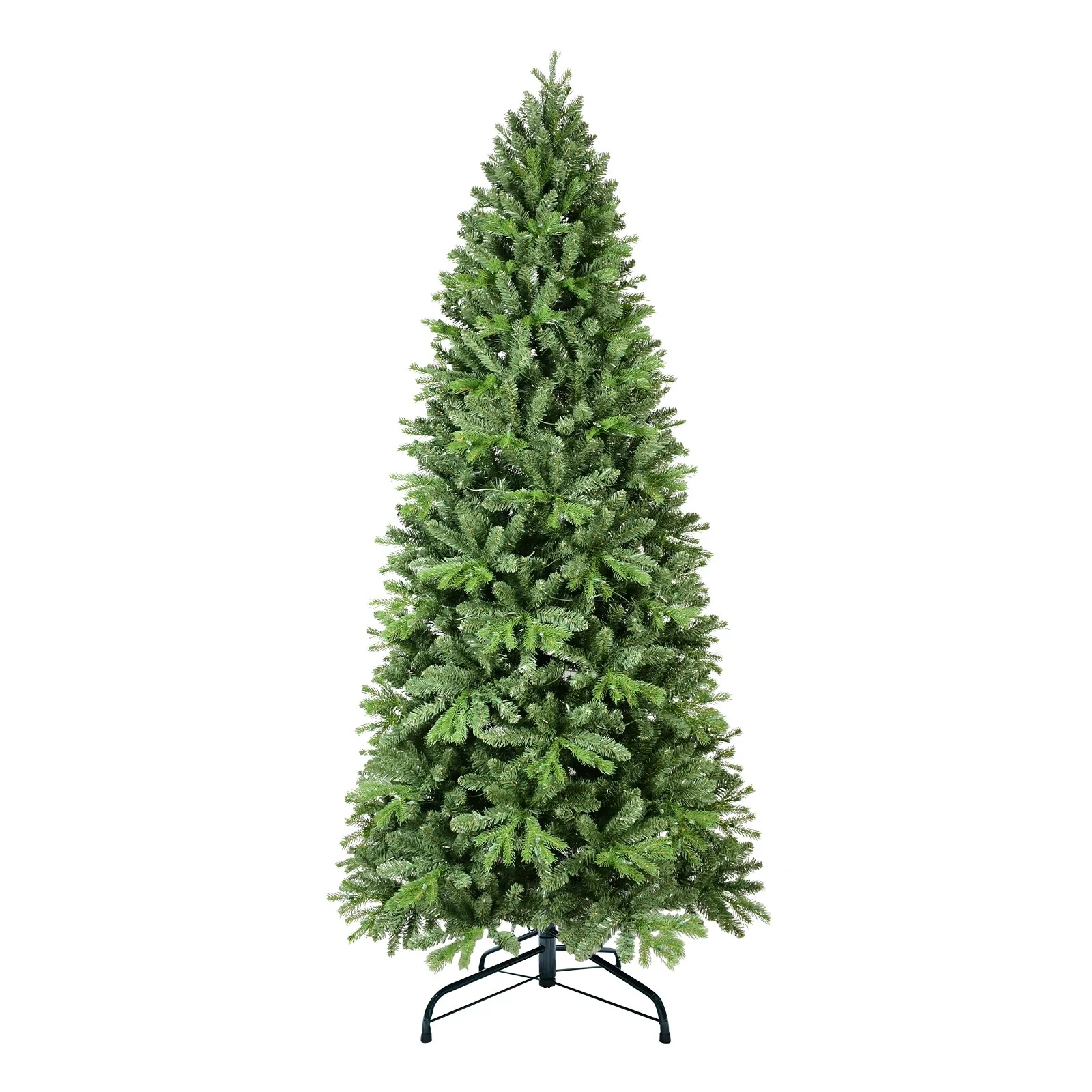 8FT/9FT Slim Pre-Lit Fir Artificial Christmas Tree, 'Feel Real' Needles, White Lights, Metal Hinged Branches & Base