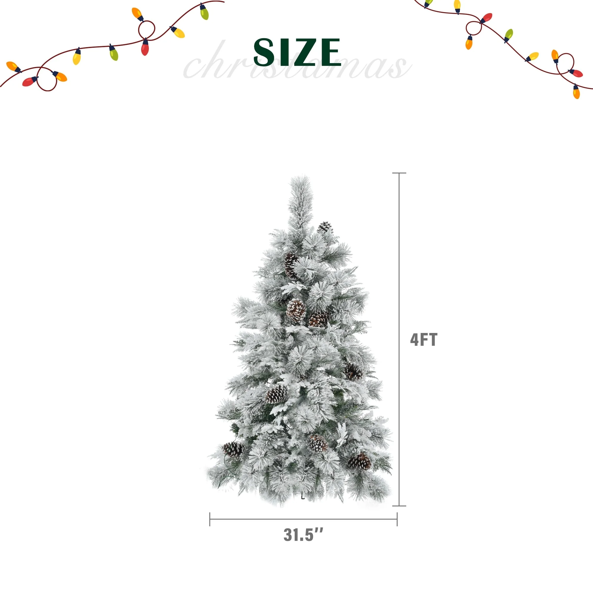 Artificial Snow Flocked Spruce Christmas Tree with 120/250/450 LED Lights, Pine Cones, and 11 Flashing Modes, 4FT/6FT/7.5FT