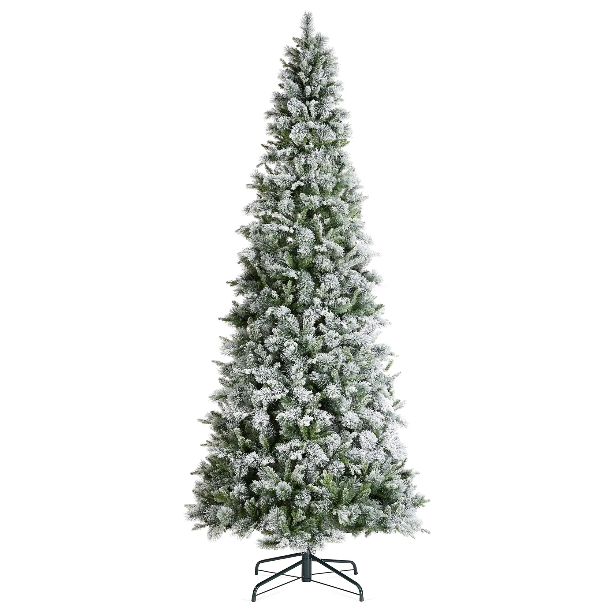 Glitzhome 7.5ft/9ft/11ft Pre-Lit Flocked Slim Pine Artificial Christmas Tree w/ Foot Pedal & Remote Control