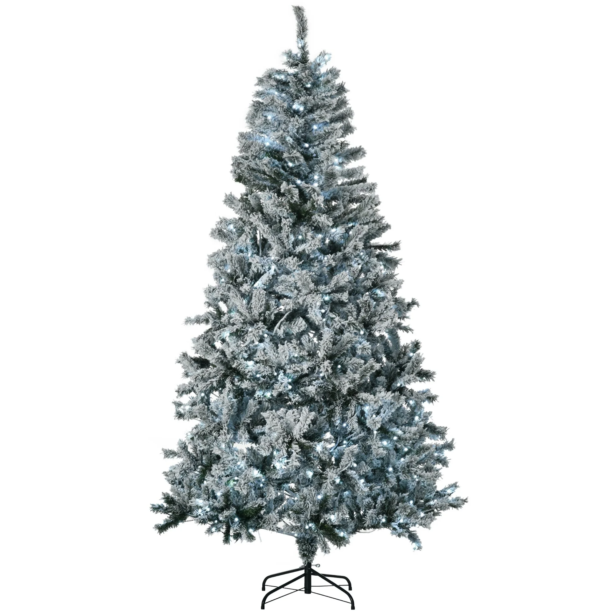 Prelit 7.5' Snow Flocked Artificial Christmas Tree with Cold White LED Lights and Flame-Retardant Design