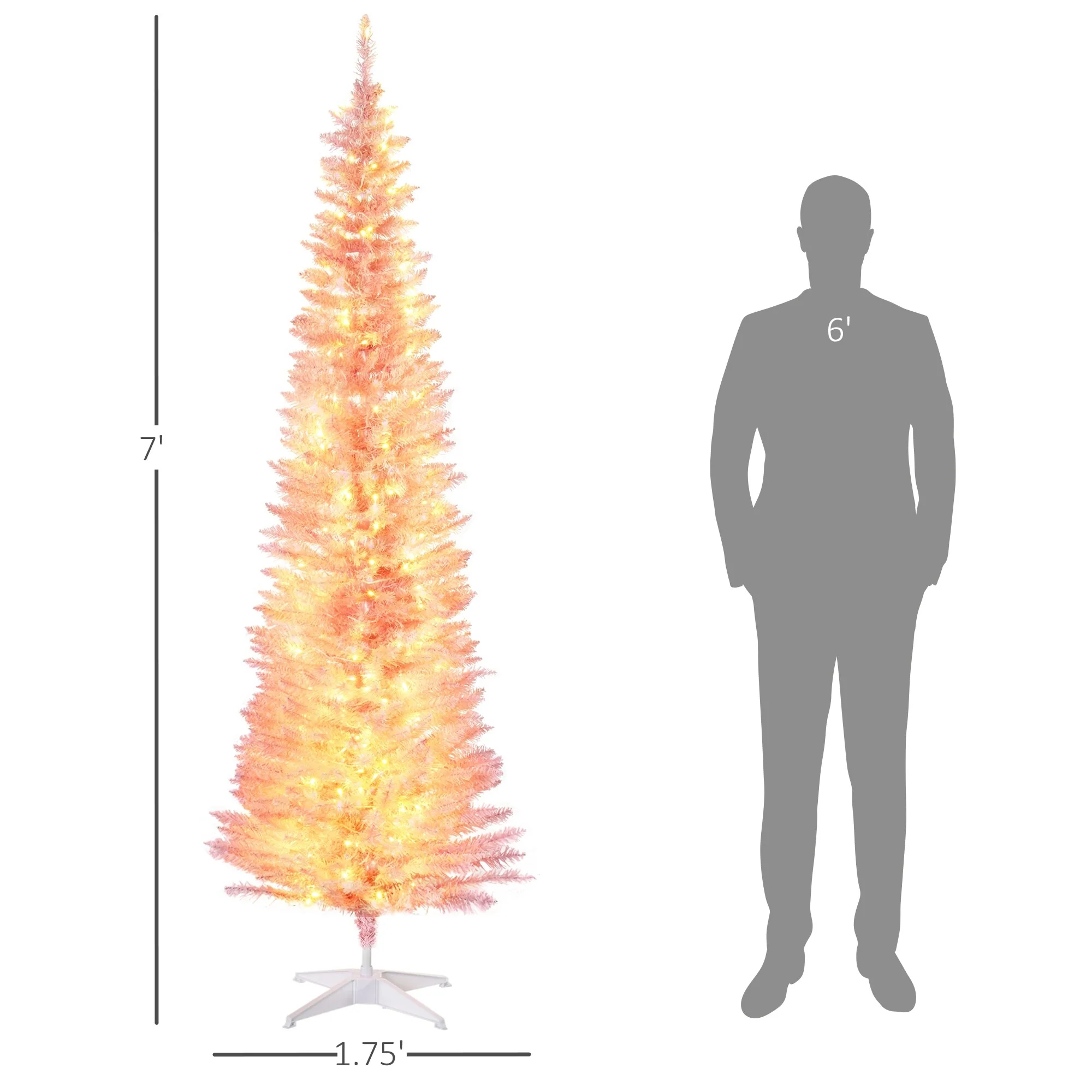 7ft Artificial Slim Noble Fir Christmas Tree Pre-Lit with 200 LED Lights and 499 Branch Tips, Ideal for Small Spaces