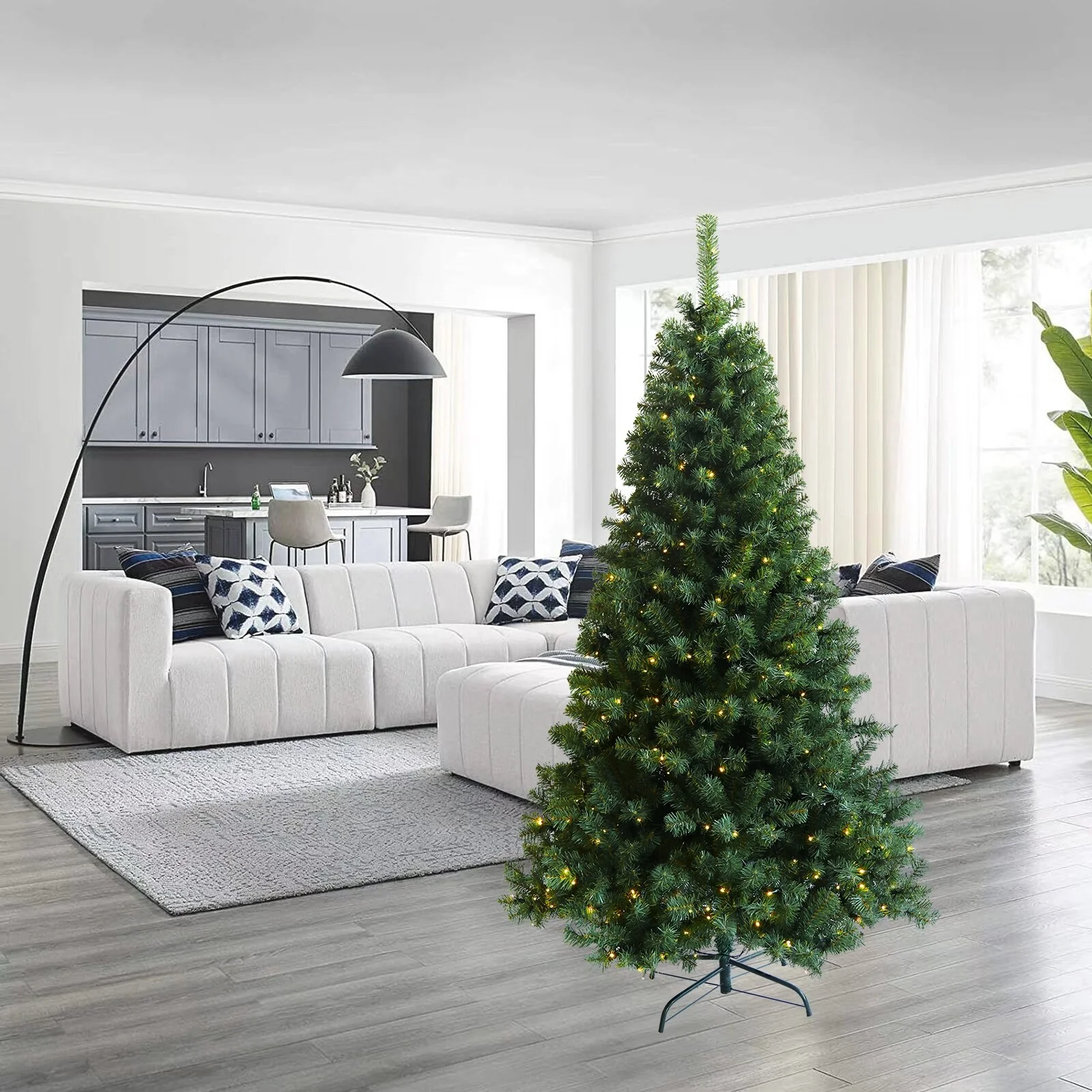 6ft/7.5ft Pre-Lit Hinged Christmas Tree, Full-Bodied with 1000/1420 Tips, PVC Fir and Foldable Metal Stand