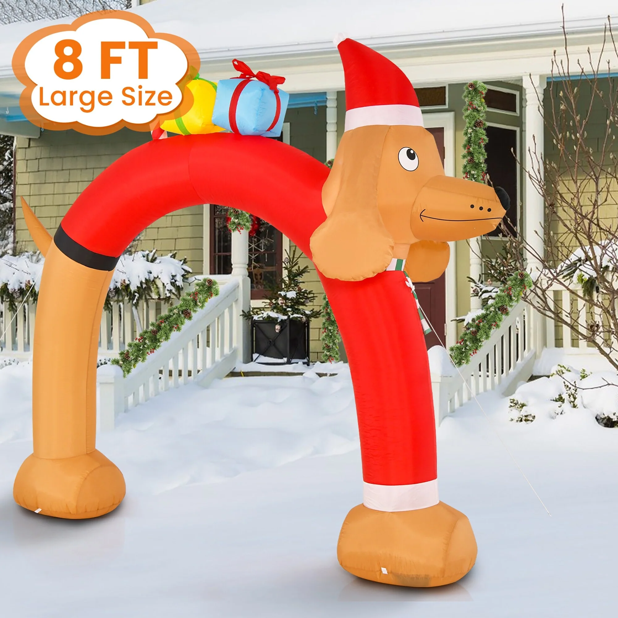 Gymax 8 FT Tall Jumbo Inflatable Christmas Arch Archway w/ Dachshund & - See Details