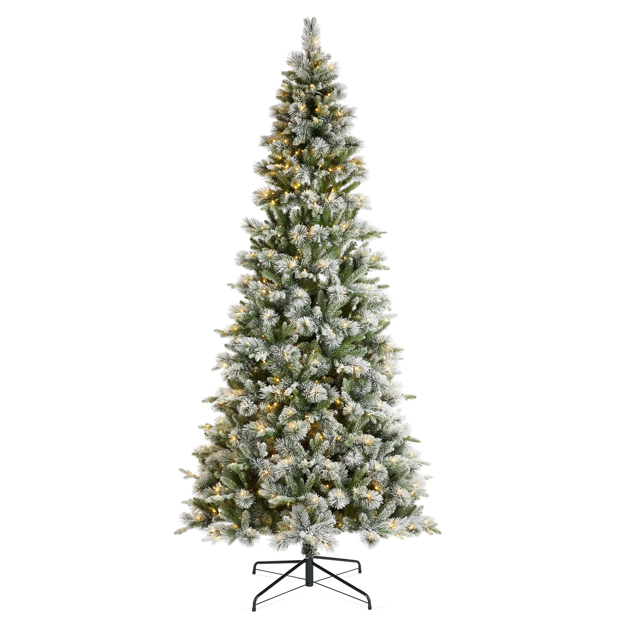 Glitzhome 7.5ft/9ft/11ft Pre-Lit Flocked Slim Pine Artificial Christmas Tree w/ Foot Pedal & Remote Control
