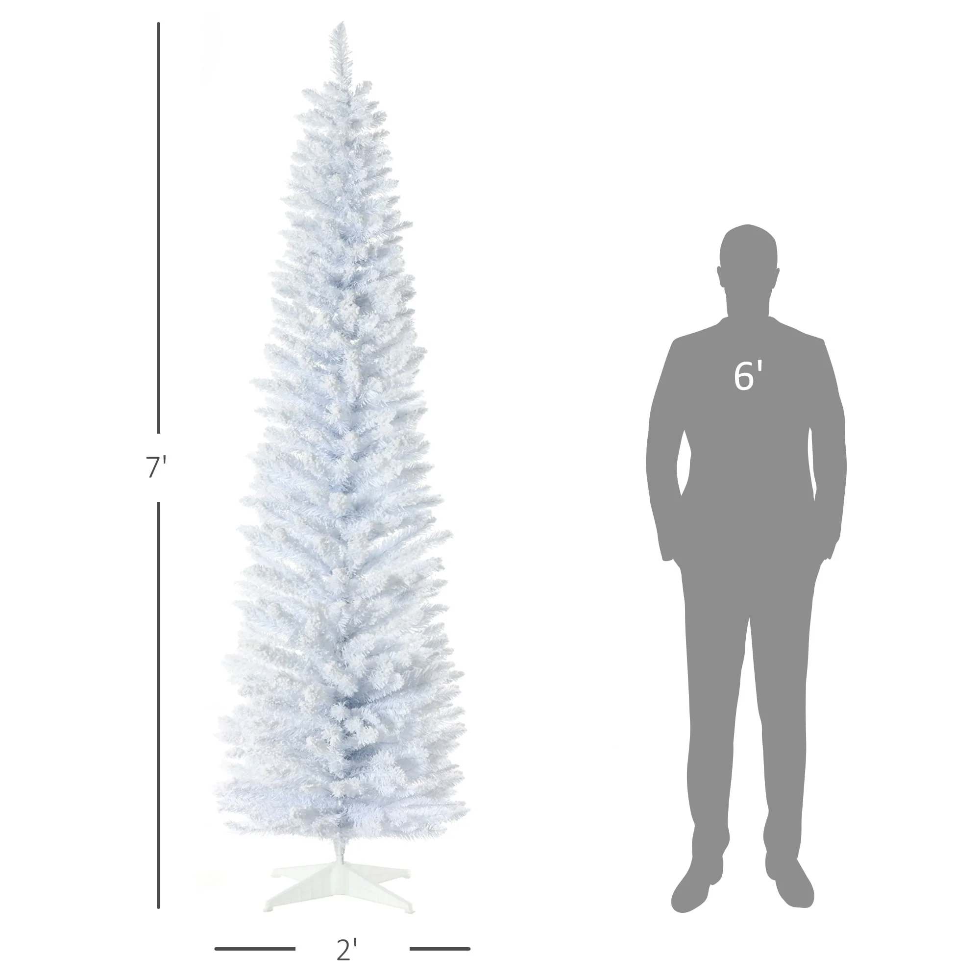 7FT Slim Snow Flocked Pencil Christmas Tree, Unlit Artificial Holiday Tree with Dense, Realistic Branch Tips