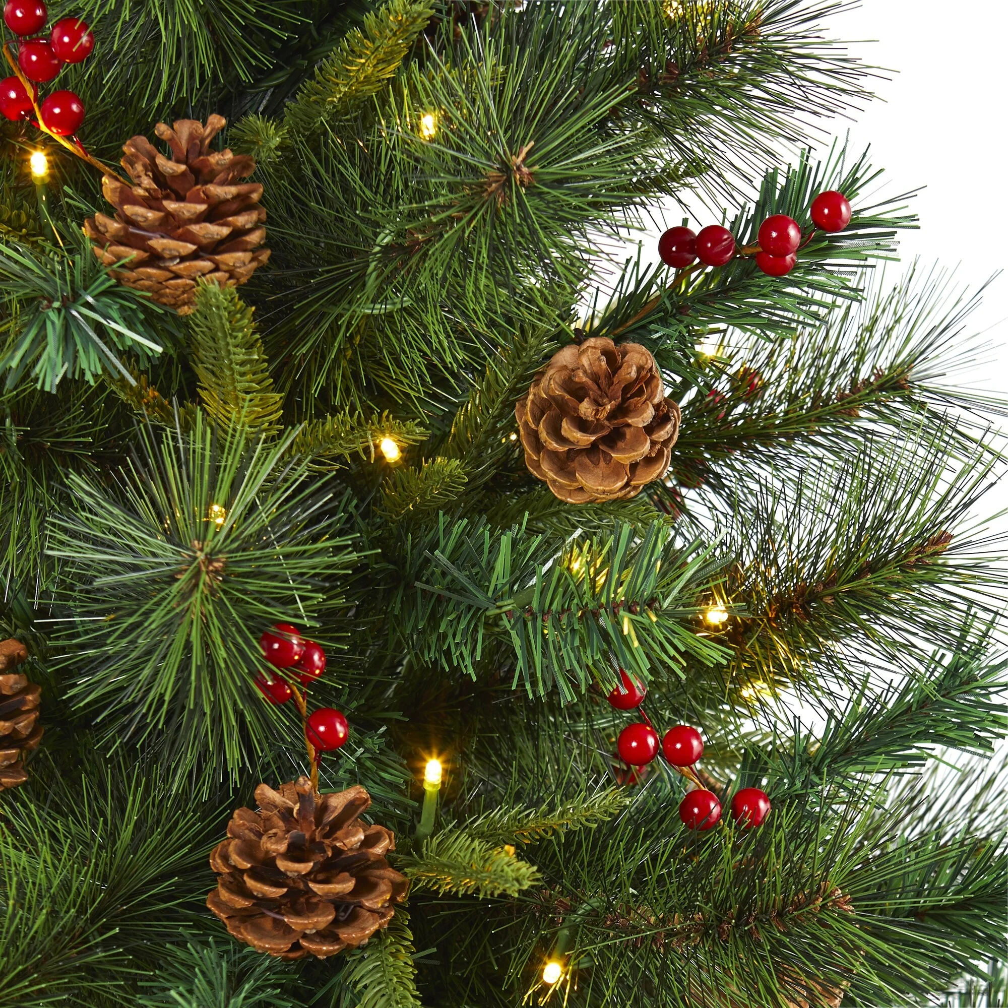 5’ Pinecone & Berry Pine Artificial Christmas Tree, Clear LED Lights - 5 Foot