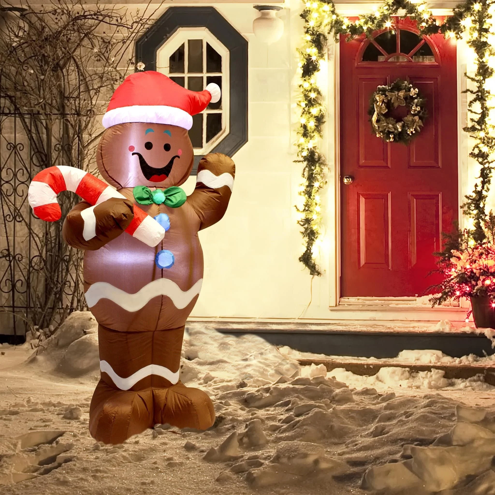Joyfy 5ft LED Gingerbread Man Inflatable for Xmas Party Décor