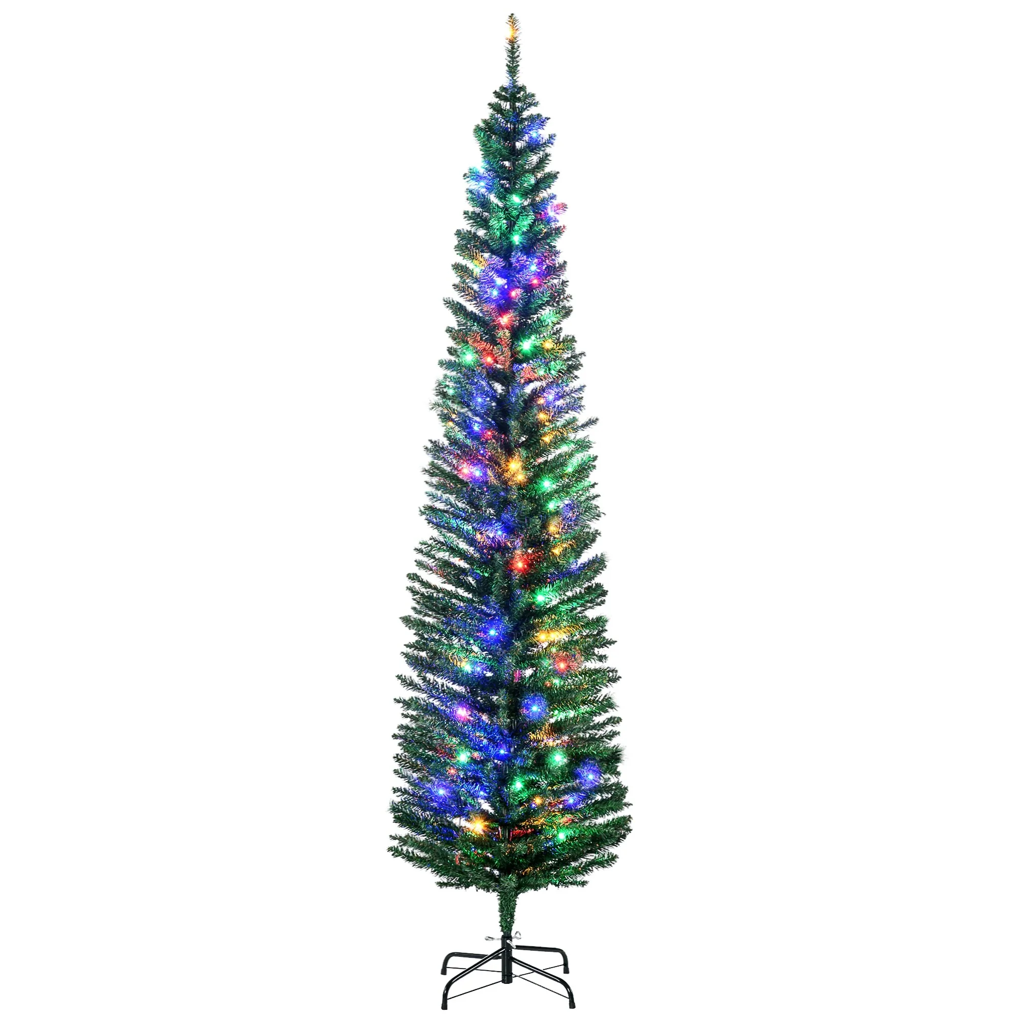 7ft Prelit Pencil Christmas Tree with 180 LED Lights, Slim Profile and Realistic Look