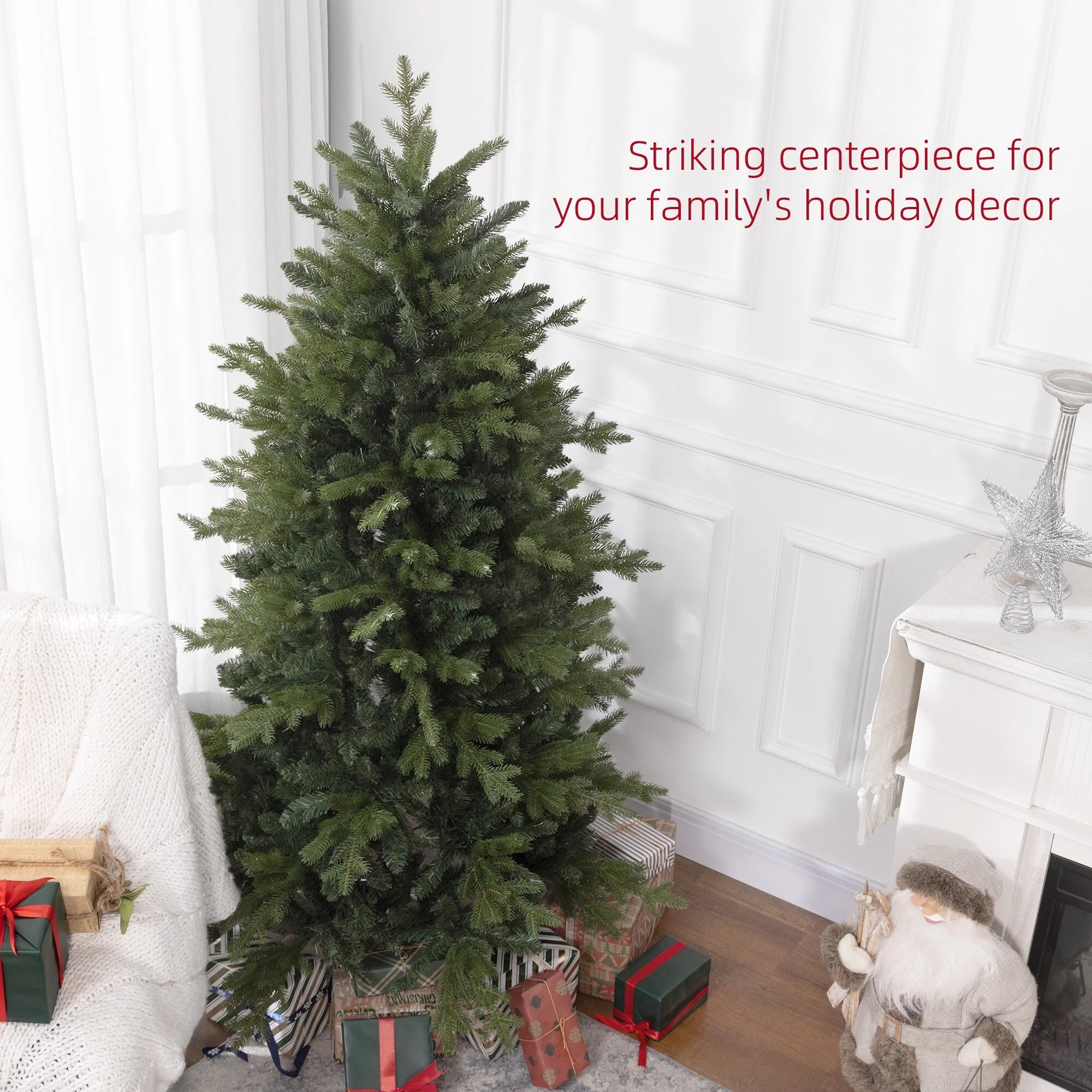 Full 6ft Artificial Christmas Tree, 1821 Tips, Quick Setup with Hinged Branches and Stable Metal Base, Holiday Decor Essential