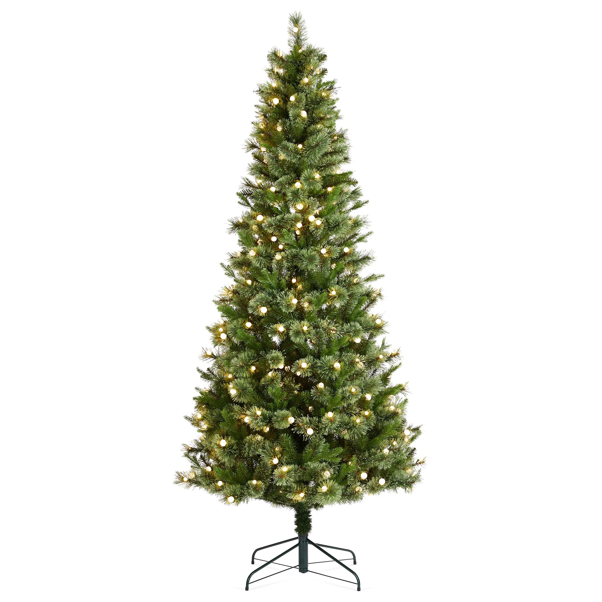Glitzhome 7.5ft/9ft Pre-Lit Green Slim Pine Artificial Christmas Tree with Foot Pedal & Remote Control