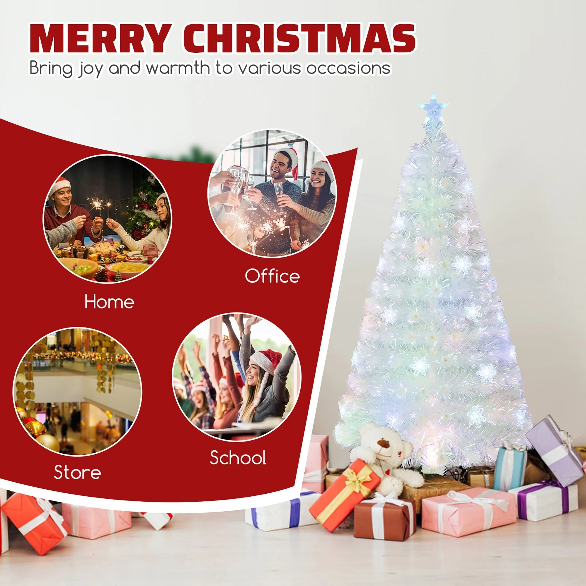 Gymax 5/6/7 FT Pre-Lit Fiber Optic Christmas Tree White Artificial