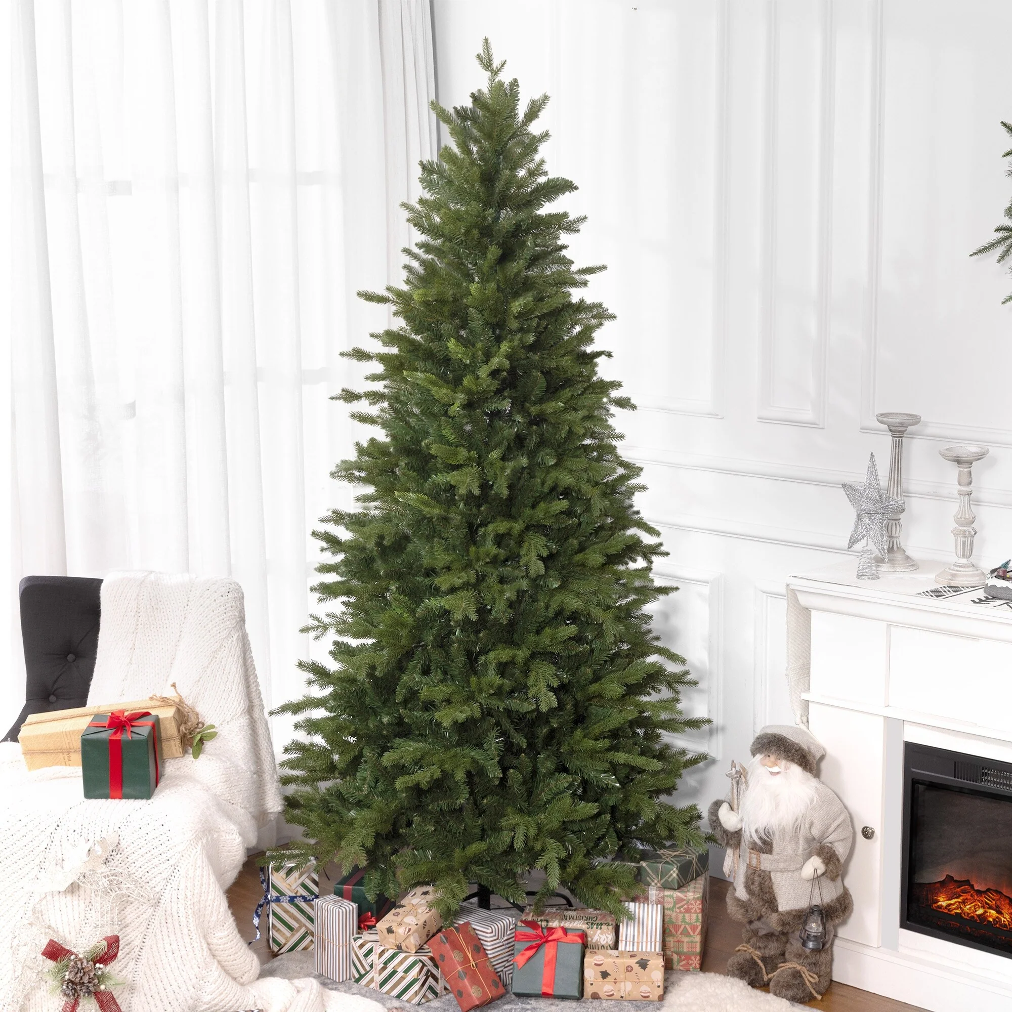 Realistic 7ft Artificial Christmas Tree, 2445 Tips, Flame-Retardant and Full Shape with Stable Metal Base