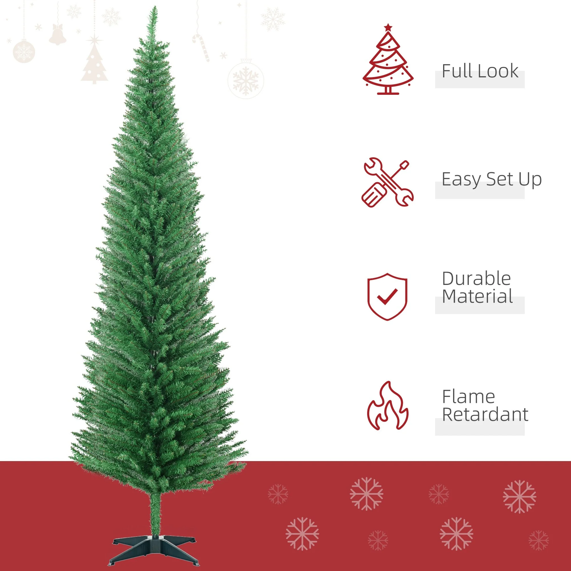 Unlit 5FT/6FT/7FT Slim Pencil Christmas Tree with Realistic Tips and Easy-Assembly Stand, Perfect for Small Spaces