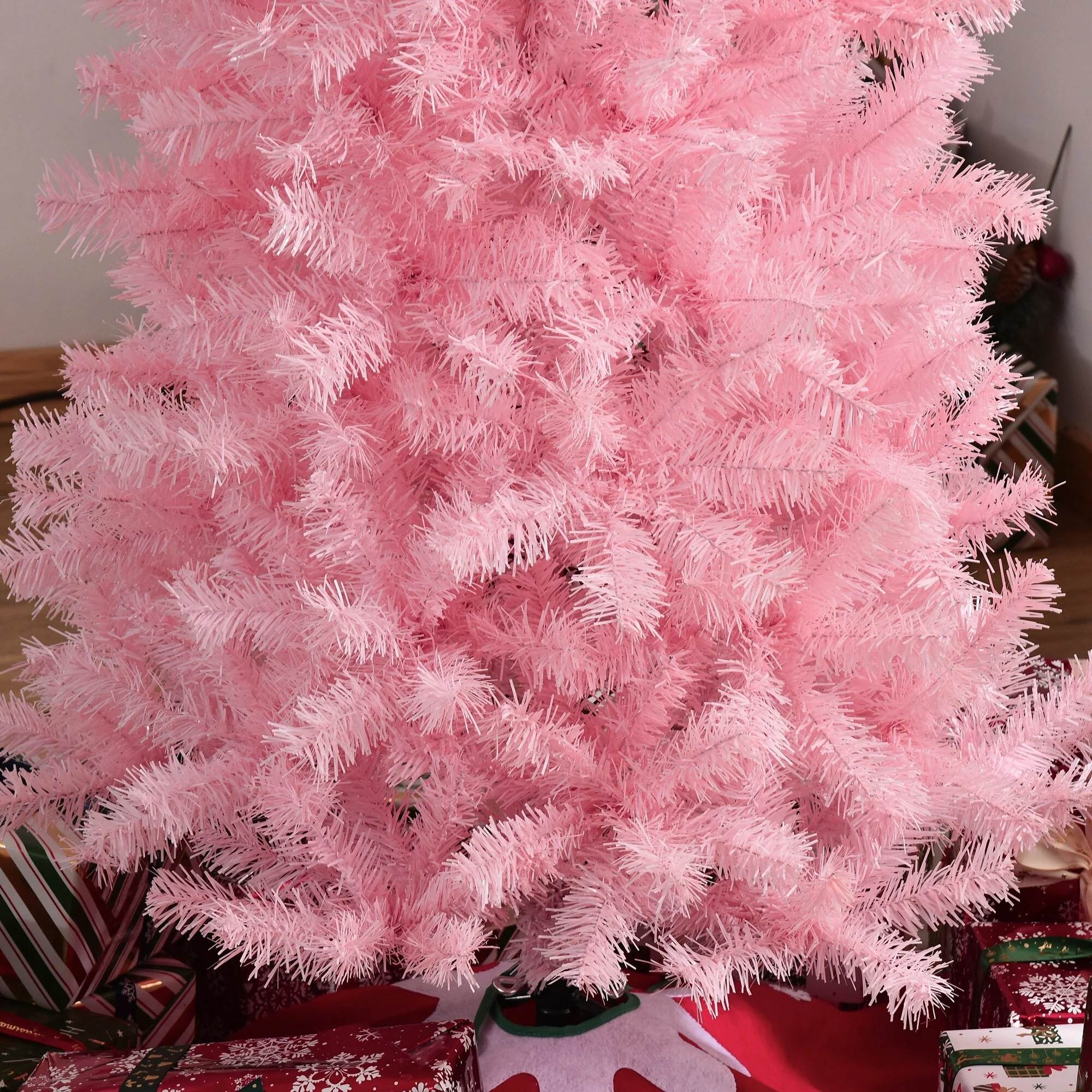 Compact 7' Pink Pencil Christmas Tree, Unlit Douglas Fir with 818 Full Branch Tips and Easy Assembly