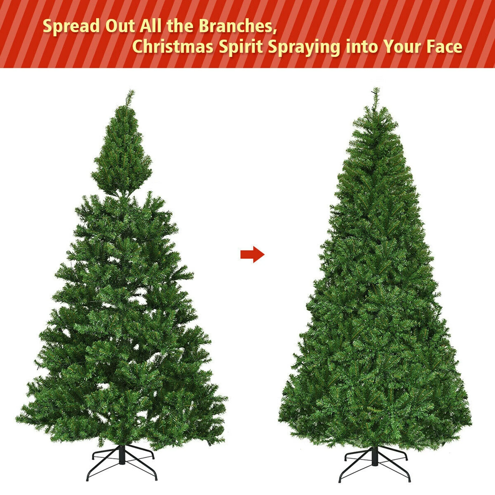 Gymax 5-9FT Pre-Lit Christmas Tree Hinged Artificial Tree w/ Metal