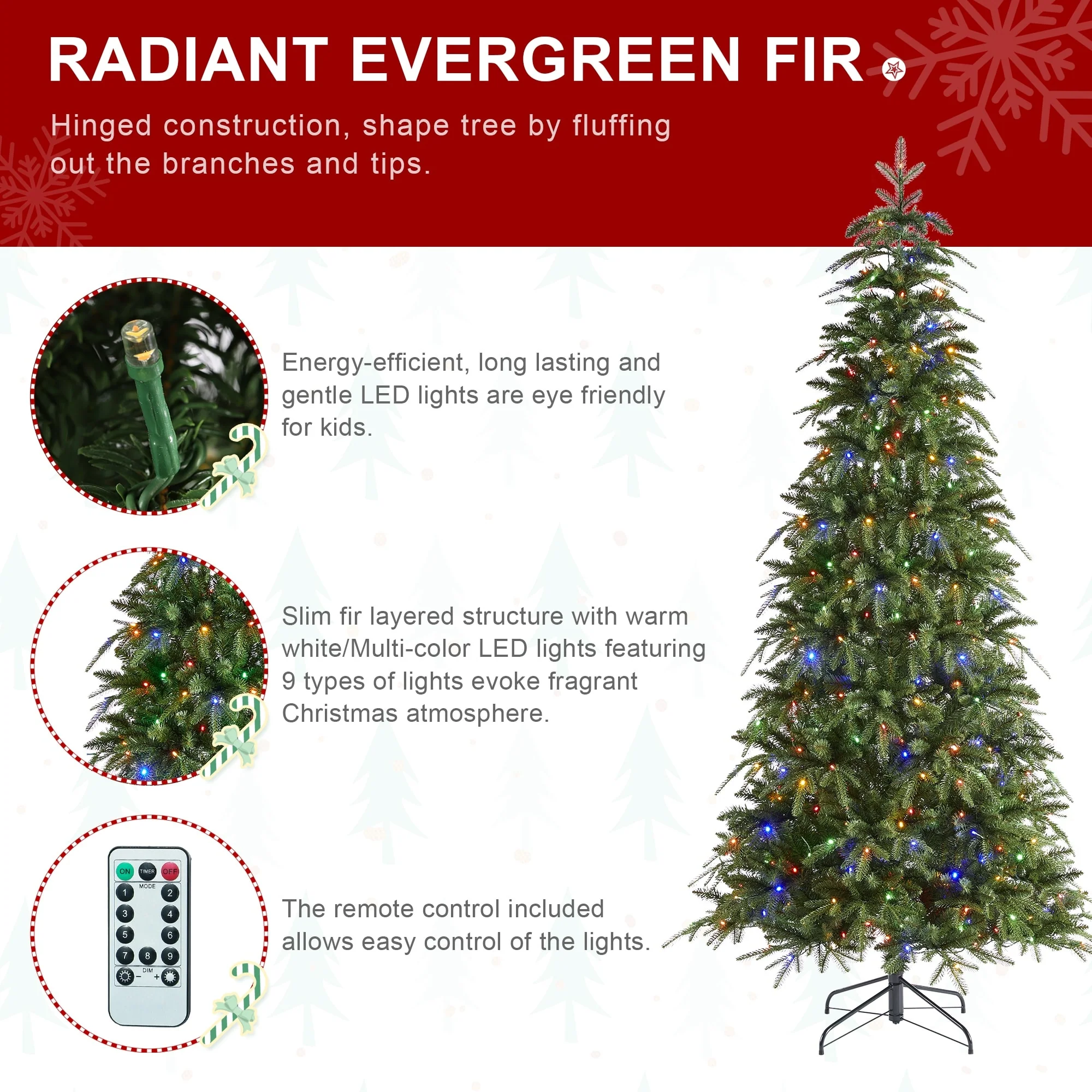 Glitzhome 7.5FT/9FT/11FT/15FT Pre-Lit Green Slim Fir Artificial Christmas Tree with Remote Control