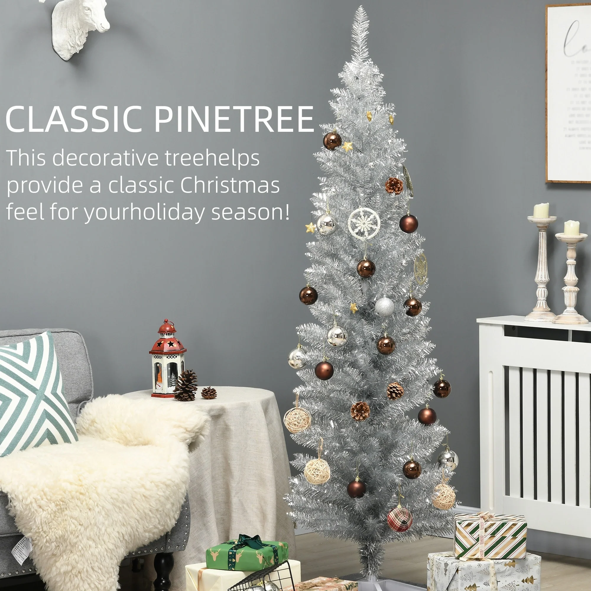 6ft 7ft Artificial Pencil Christmas Tree Compact Slim Design Perfect for Apartments and Small Rooms