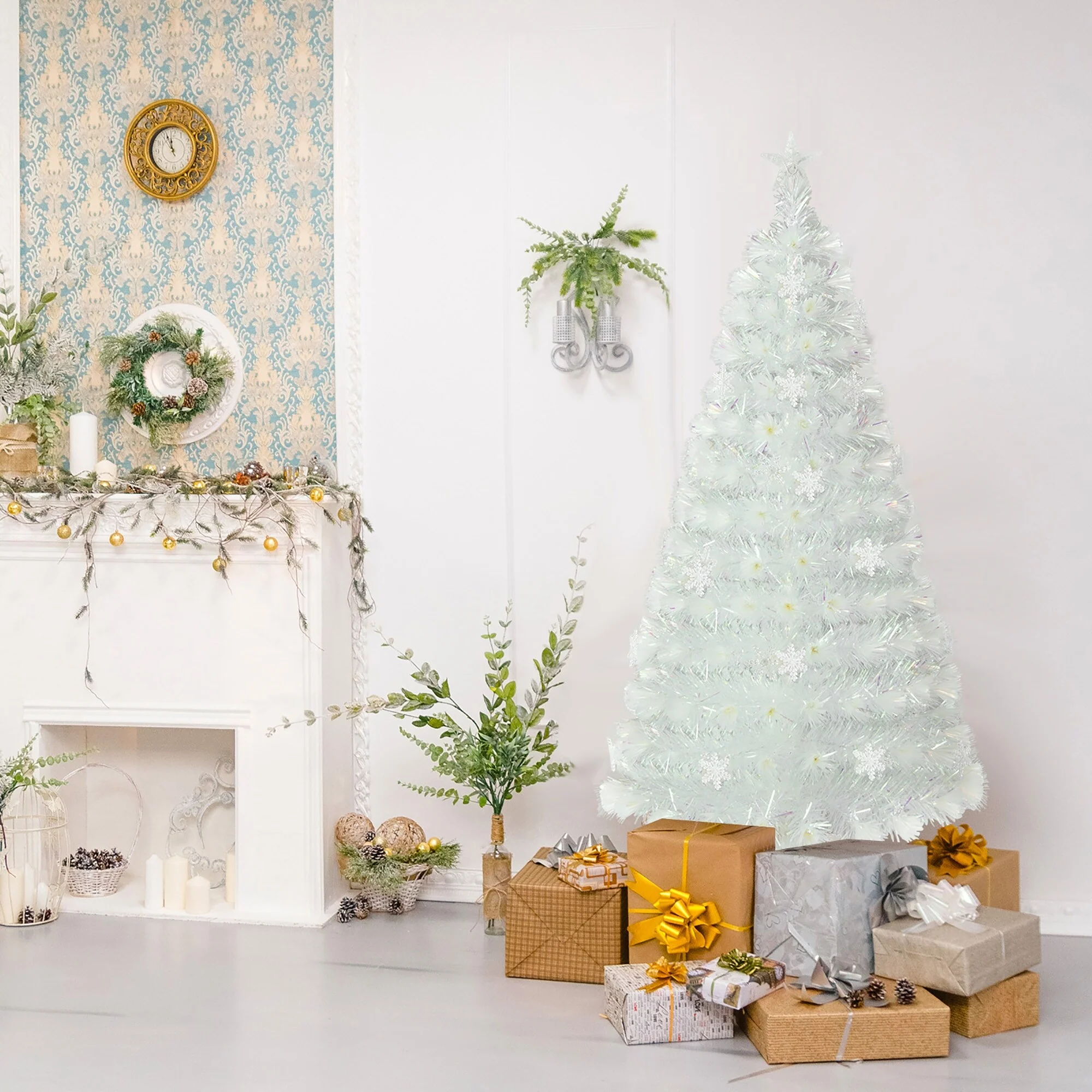 Gymax 5/6/7 FT Pre-Lit Fiber Optic Christmas Tree White Artificial