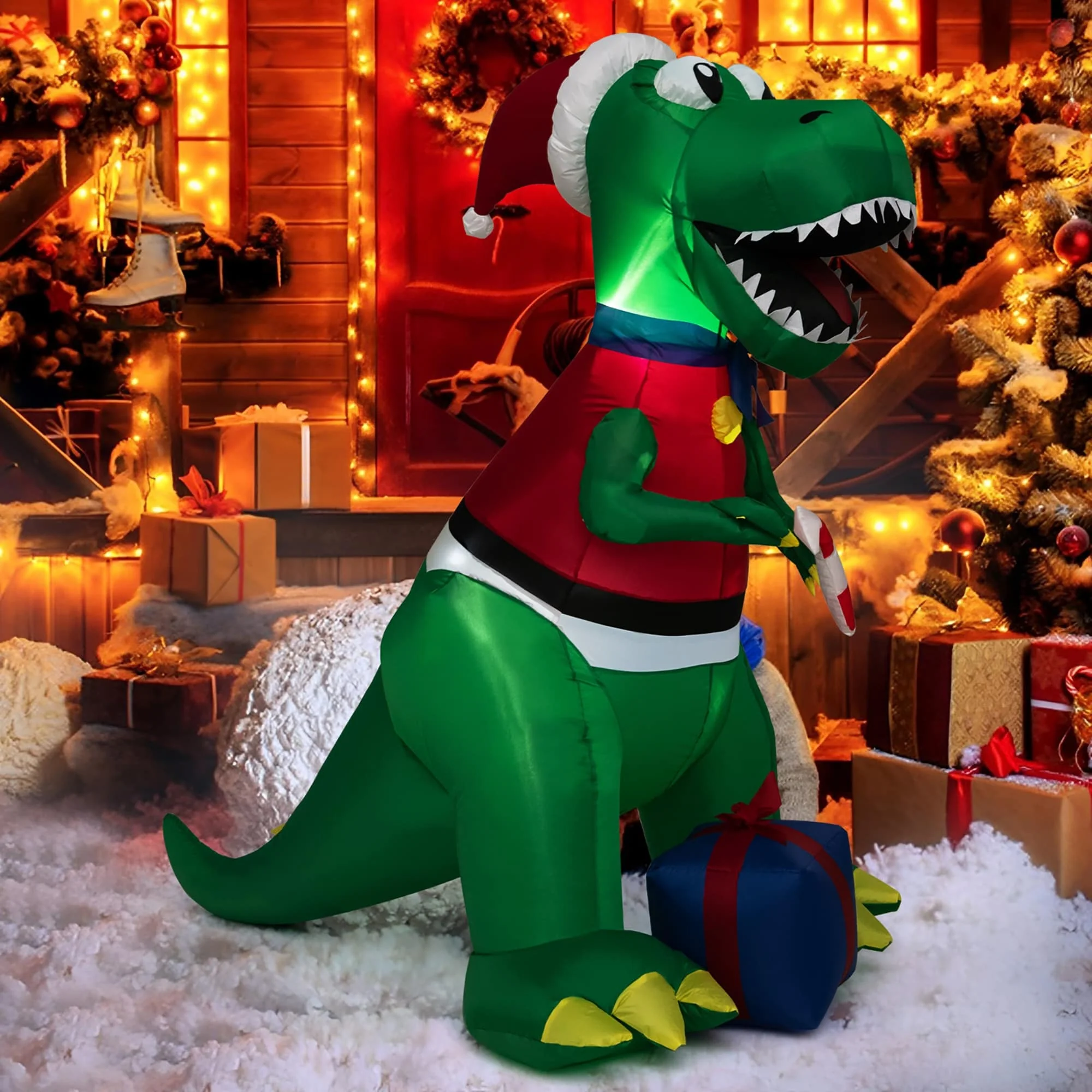 Gymax 6 FT Inflatable Christmas Dinosaur with Gift Blow Up Christmas - See Details