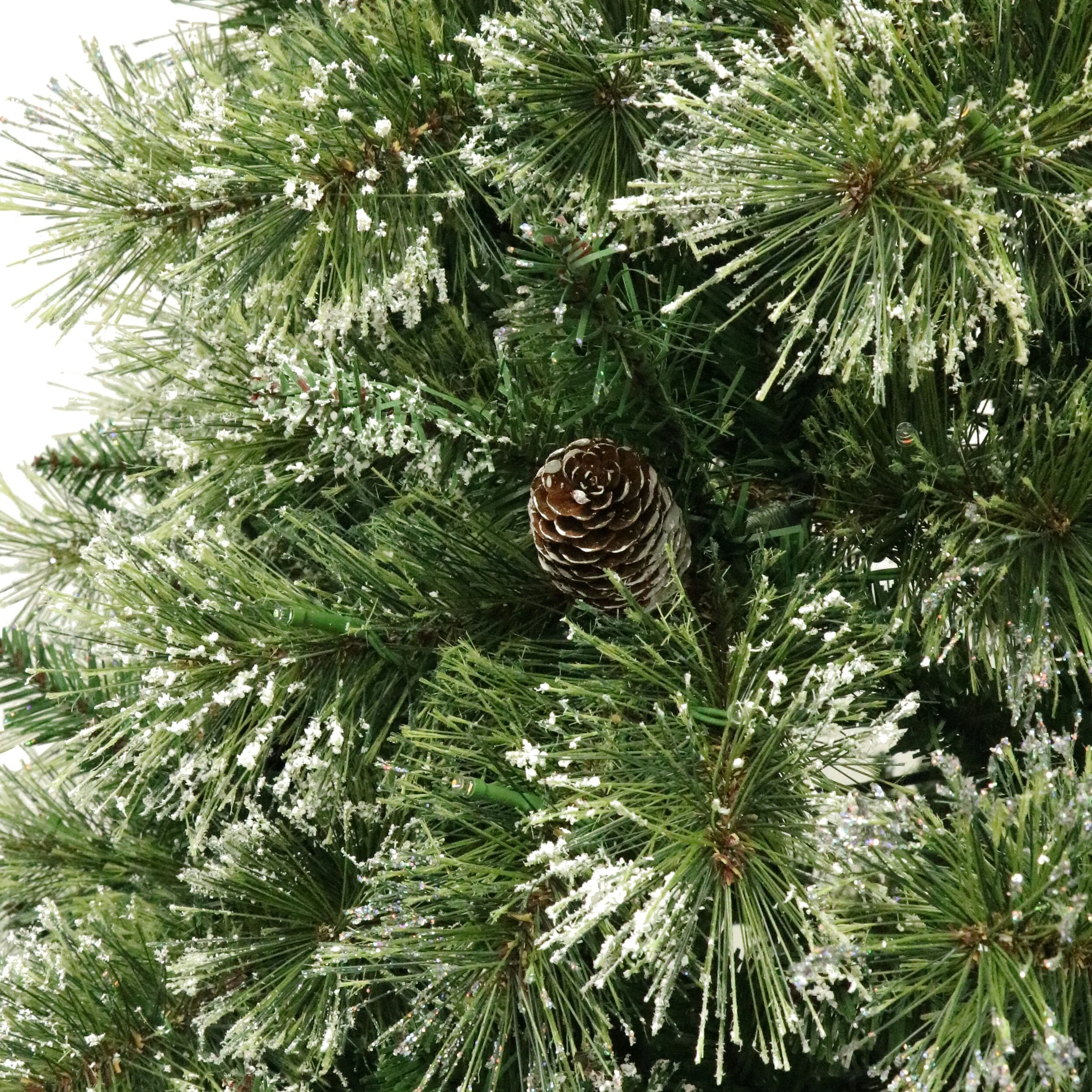 7.5' Bristle Mixed Hinged Christmas Tree with Snow, Pine Cones, and 750 LED Lights