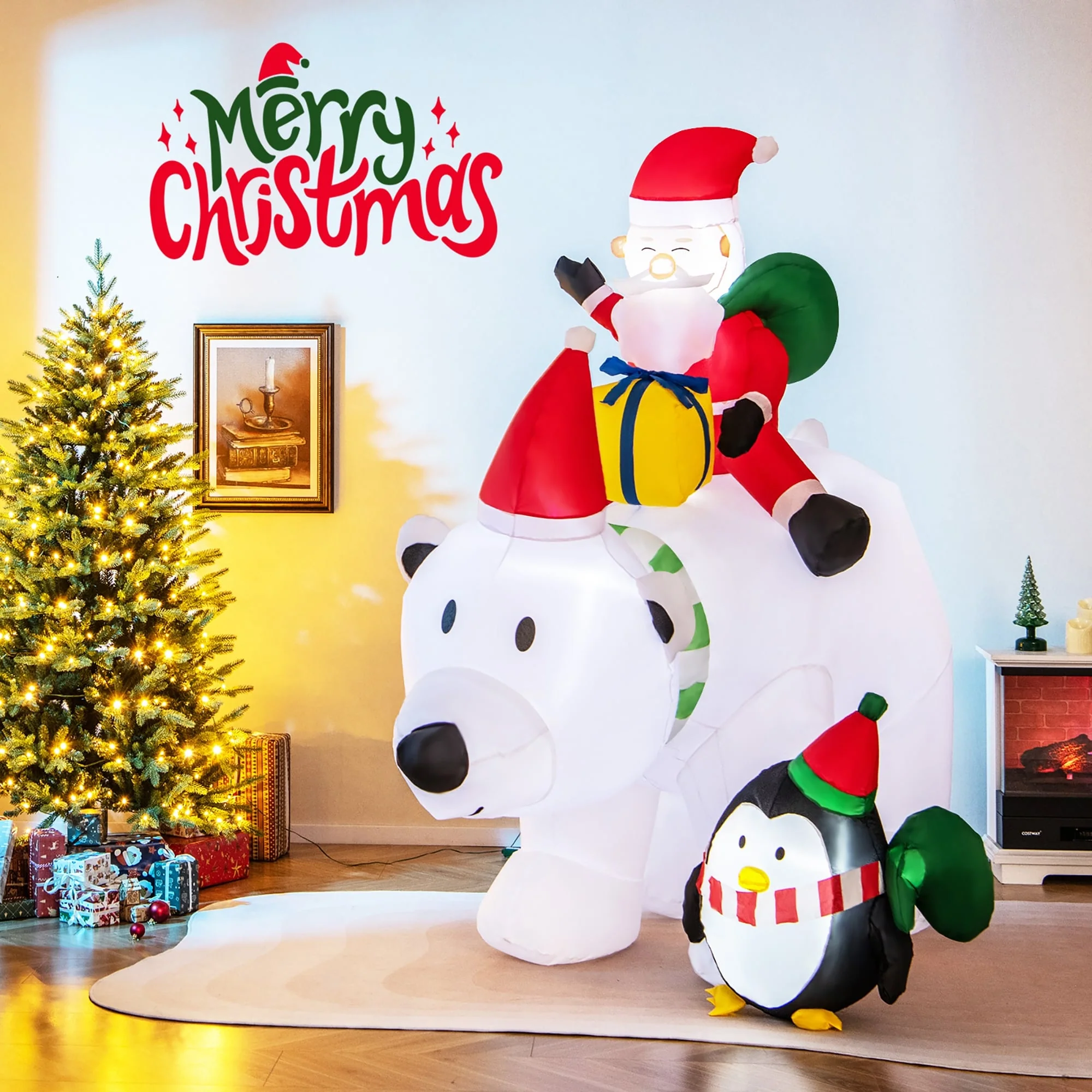 Gymax 7FT Christmas Inflatables LED Lighted Xmas Inflatable Polar Bear - See Details