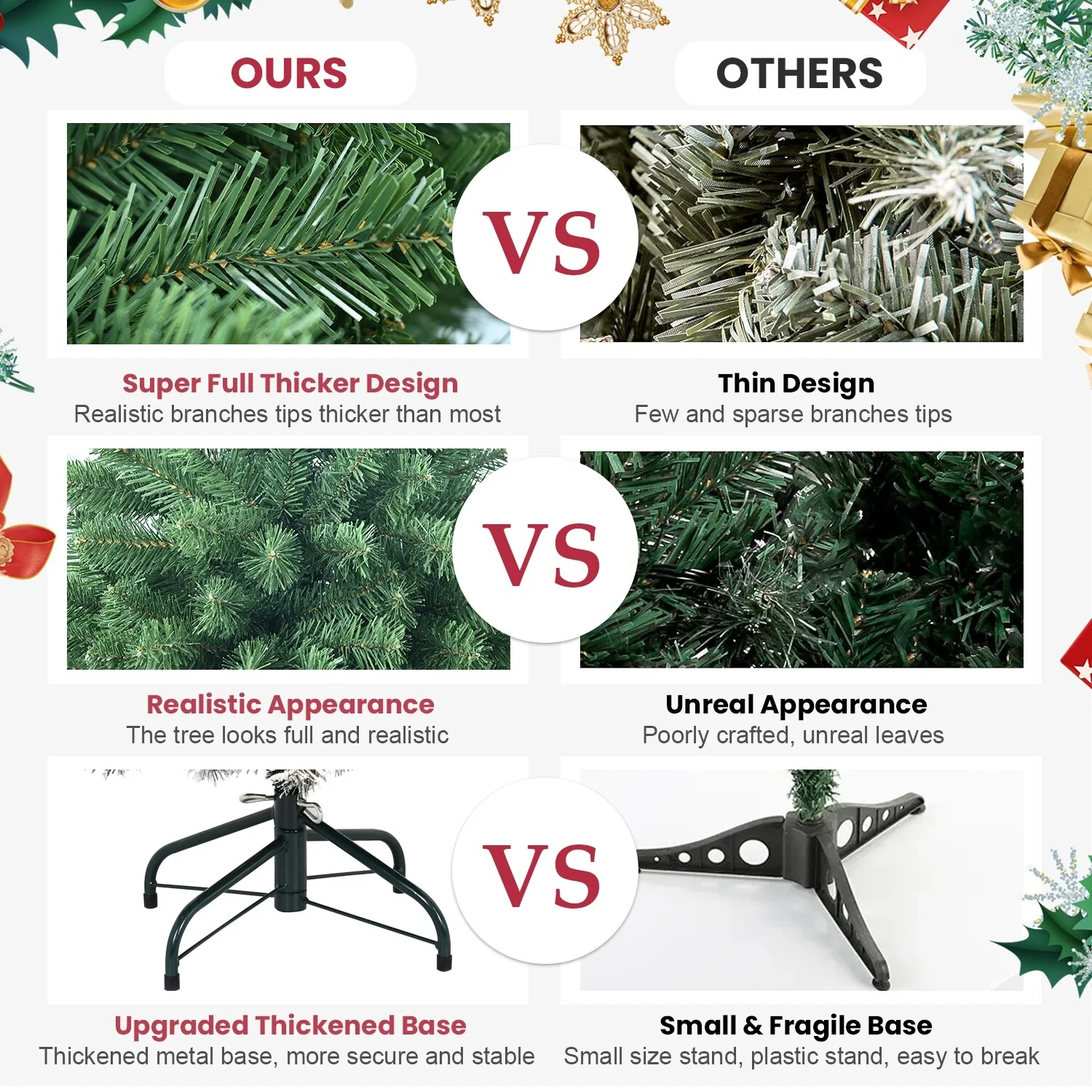 Green PVC Christmas Tree with Automatic Fluffing Memory Wire Tips, Easy Hinged Design, and Sturdy Metal Stand