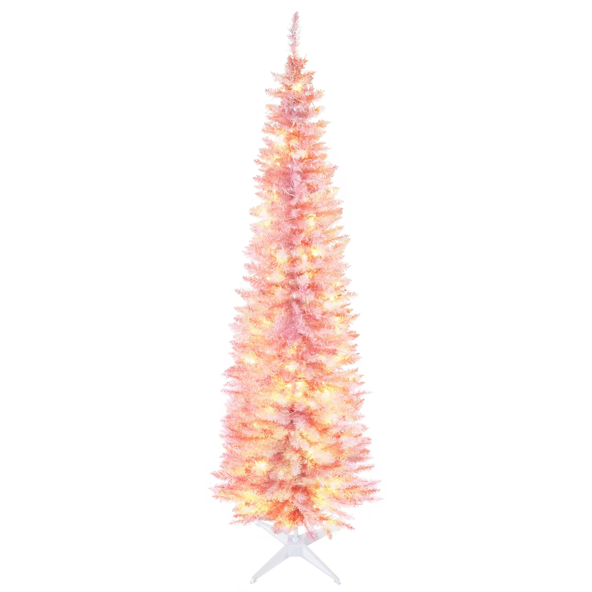 7ft Artificial Slim Noble Fir Christmas Tree Pre-Lit with 200 LED Lights and 499 Branch Tips, Ideal for Small Spaces
