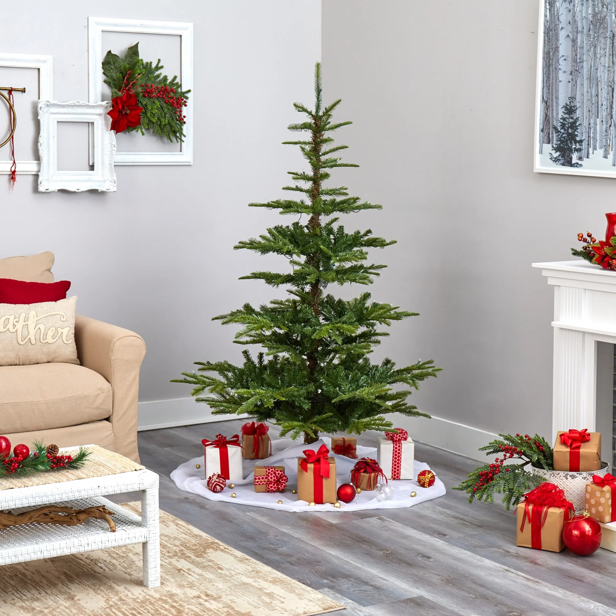 6’ Pre-Lit Washington Spruce Artificial Christmas Tree, Clear LED Lights - 6 Foot
