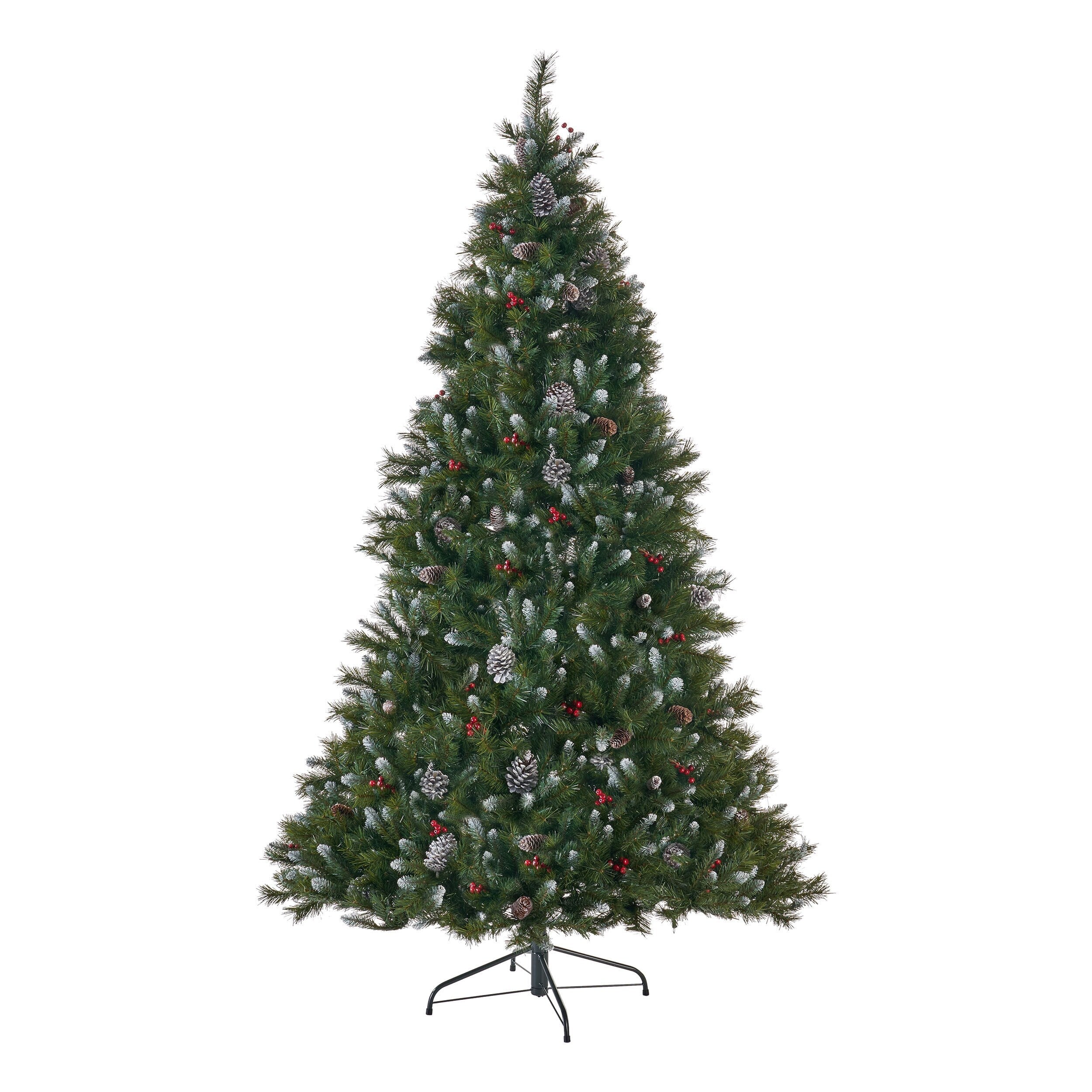 7' Pre-Lit Frosted Christmas Tree with Pine Cones, Red Berries, and 450 Lights