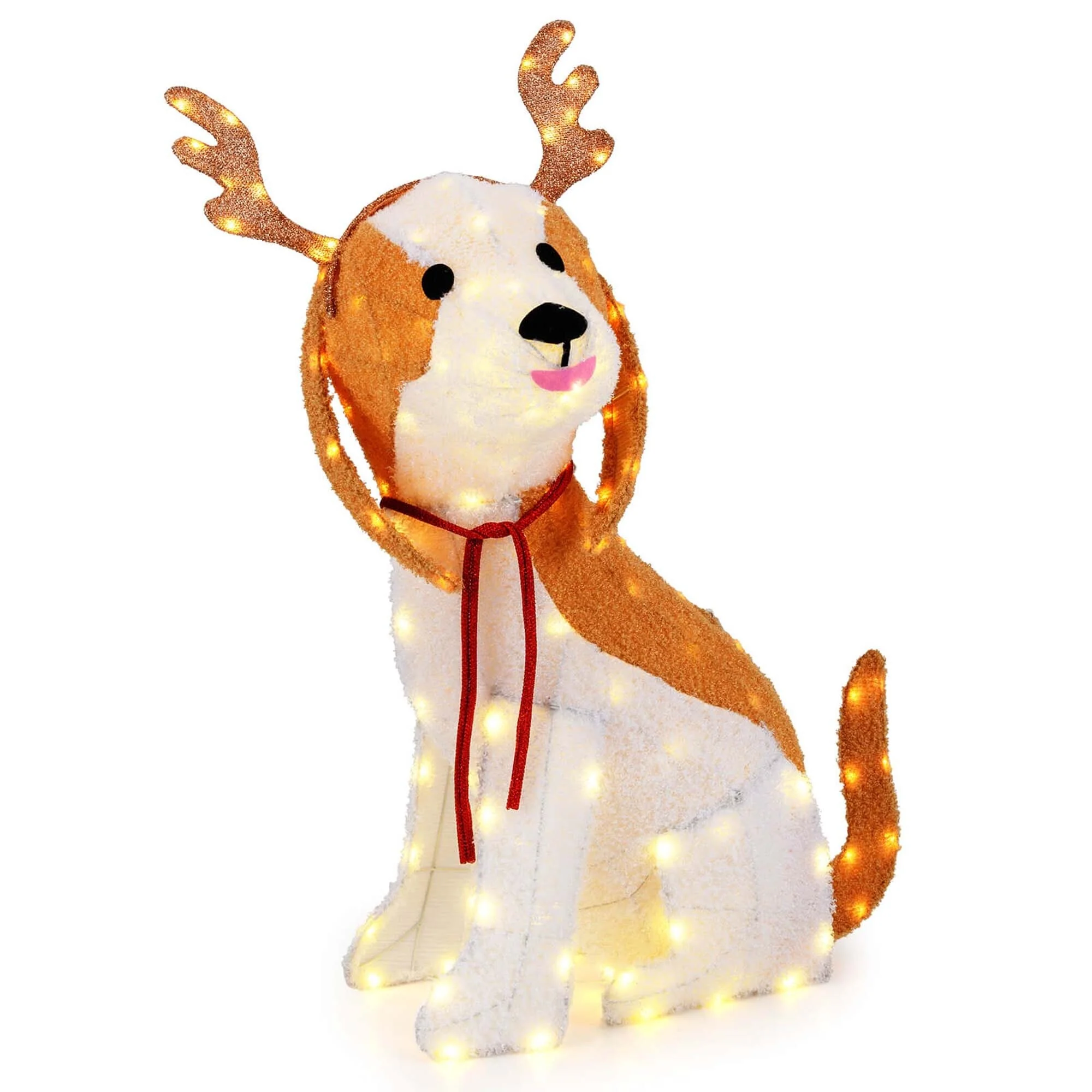 Costway Lighted Christmas Dog with LED Lights 4 Ground Stakes Cable - as pic shows - See Details