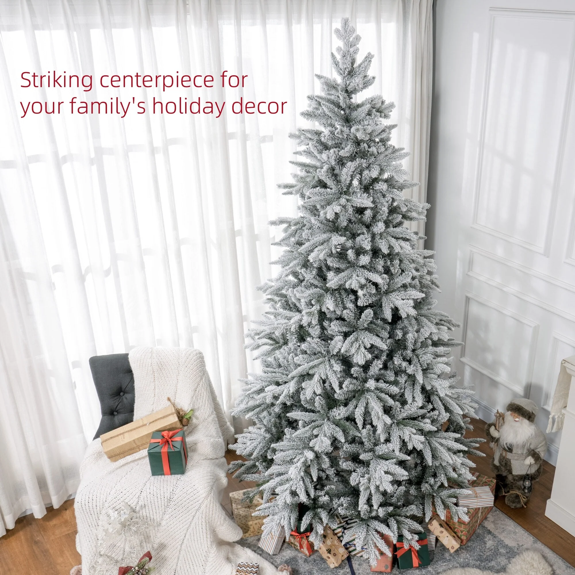 Snow Flocked 7ft/8ft Artificial Christmas Tree, Realistic Hinged Xmas Tree with 1401/2003 Tips & Metal Stand