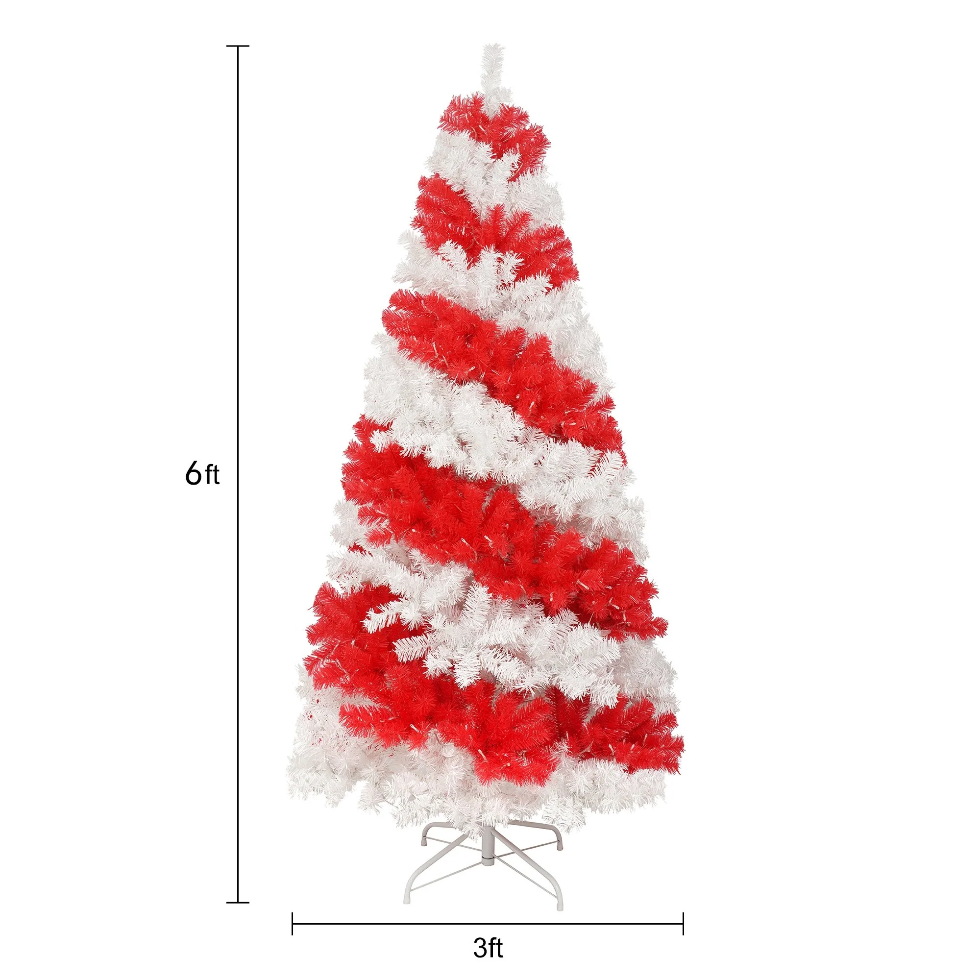 Pre-Lit 6ft Artificial Christmas Tree, Candy Cane Design with 904 Branches and Warm LEDs