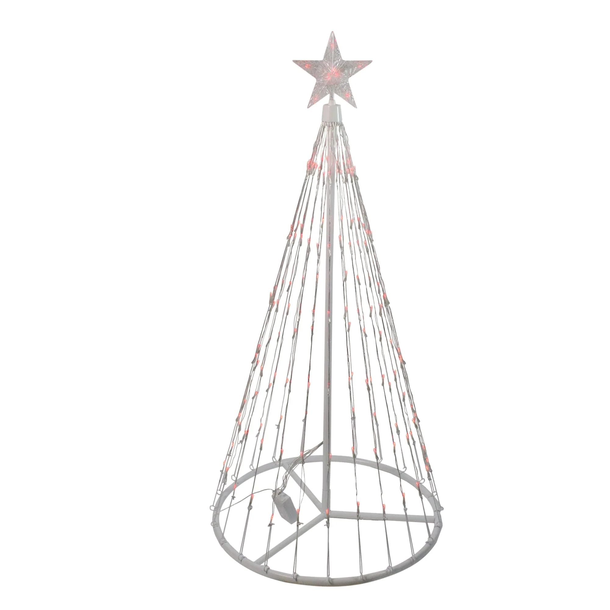 LED Lighted Show Cone Tree with Star Outdoor Christmas Decoration - 4' - Red - White