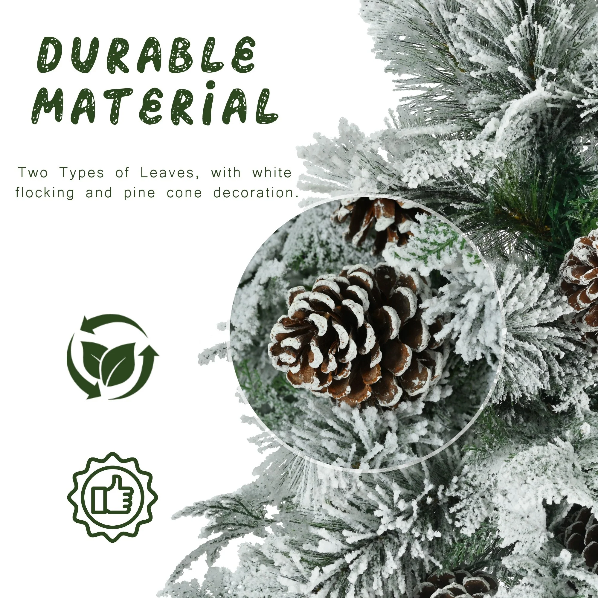 Pre-Lit Snow Flocked Xmas Tree Set - 4FT, 6FT, 7.5FT with Pine Cones, 820 LED Lights & 11 Modes