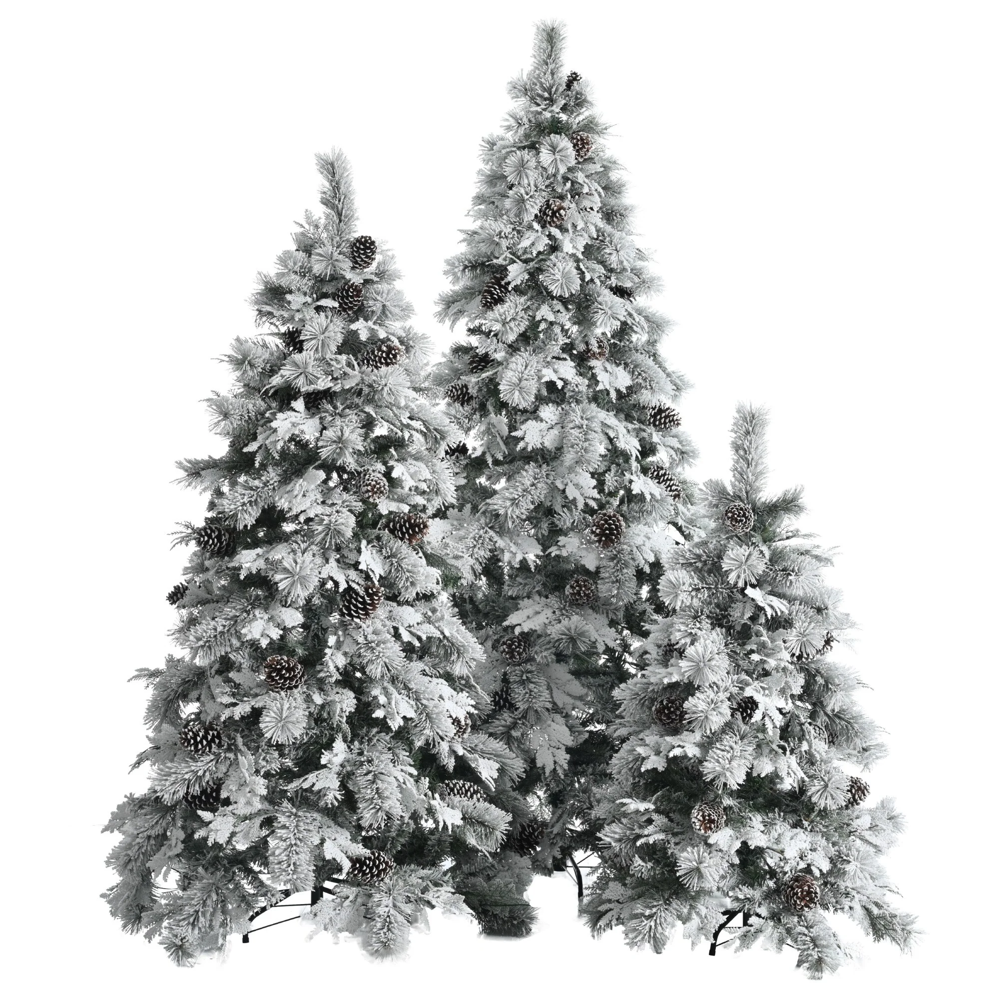 Artificial Pre-Lit Snow Flocked Christmas Tree Set with 820 LED Lights, Pine Cones, & 11 Flashing Modes - 4FT, 6FT, 7.5FT
