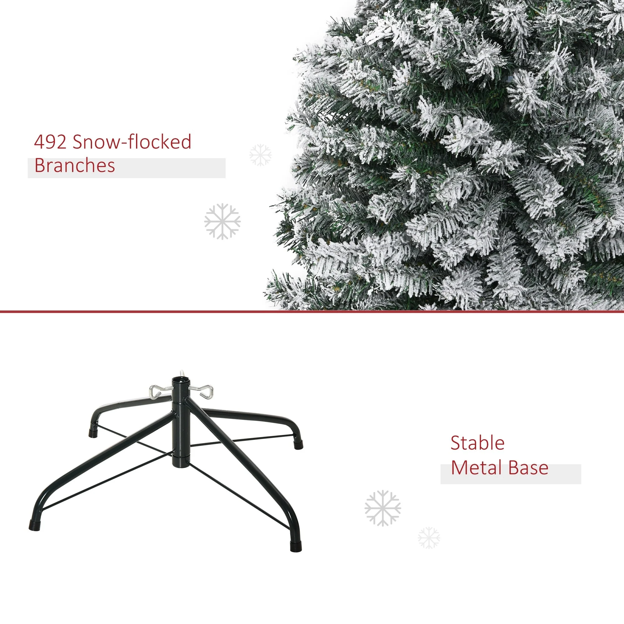 6' Tall Snow-Flocked Slim Artificial Christmas Tree with Realistic Branch Tips and Sturdy Metal Base